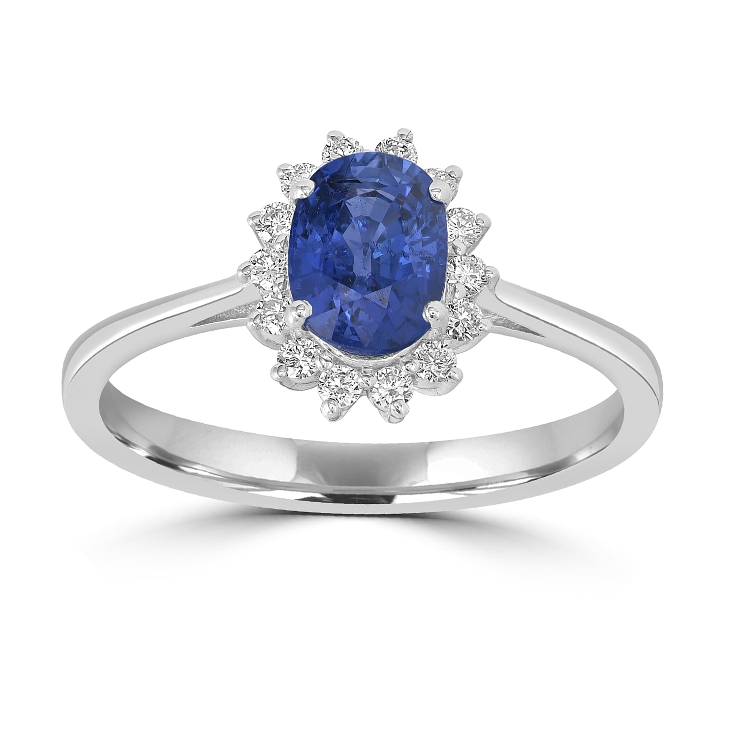Natural Blue Sapphire & Diamond Solitaire Ring In White Gold