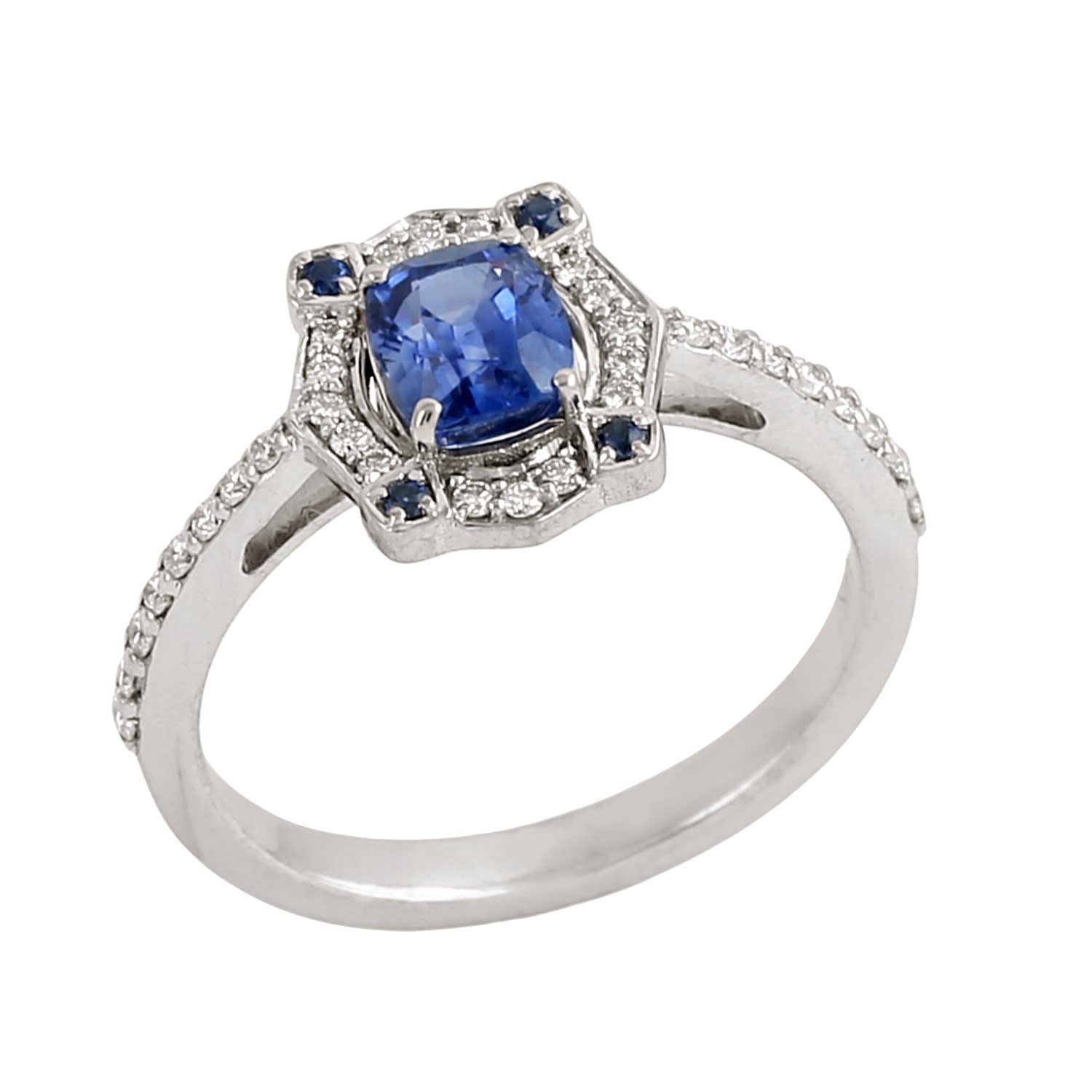 Natural Blue Sapphire Pave Diamond Cocktail Ring In 14K White Gold