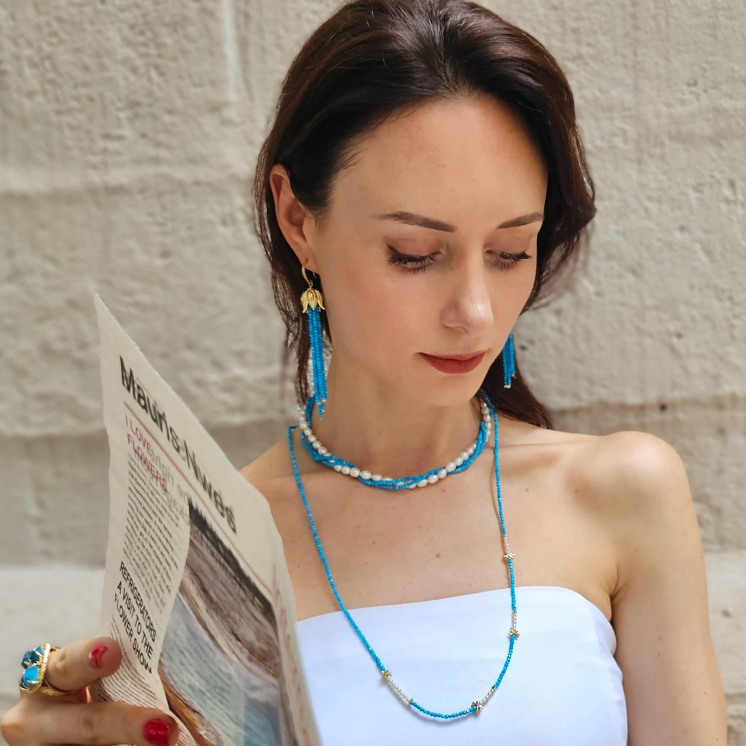 Natural Blue Turquoise Minimalist Long Necklace