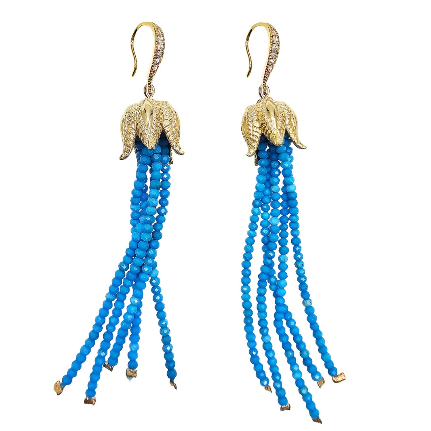 Natural Blue Turquoise Tassel Earrings