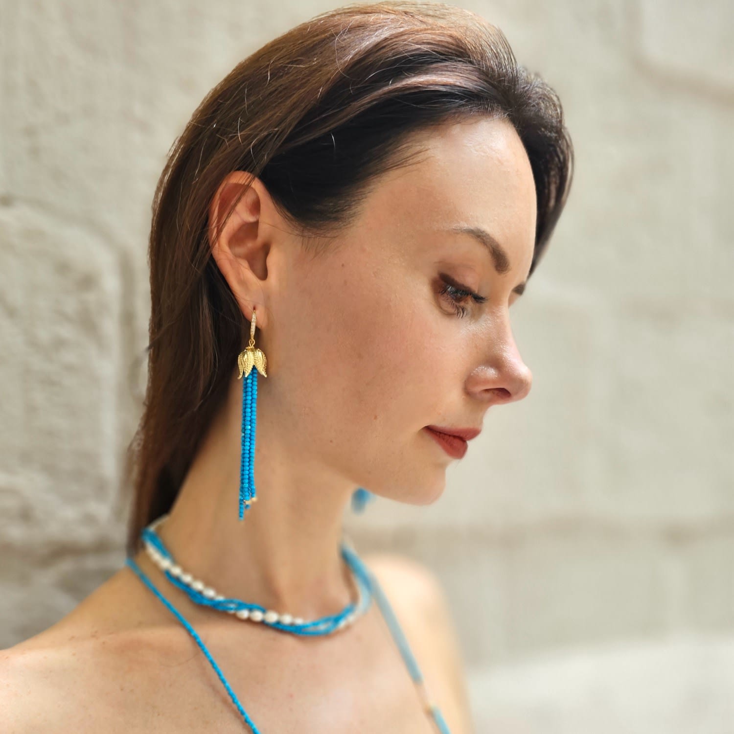 Natural Blue Turquoise Tassel Earrings
