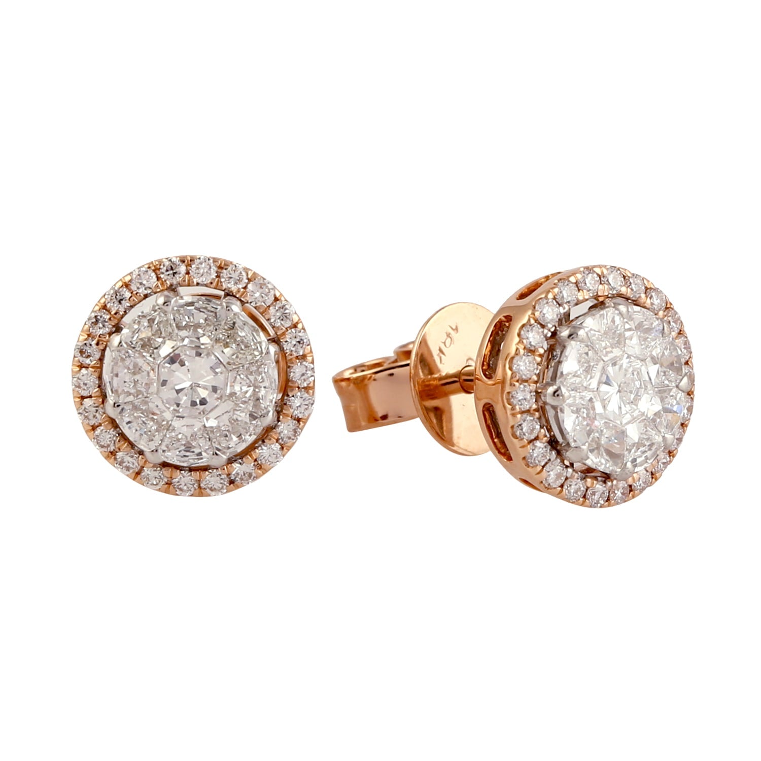 Natural Diamond In 18K Rose Gold Classic Stud Earrings