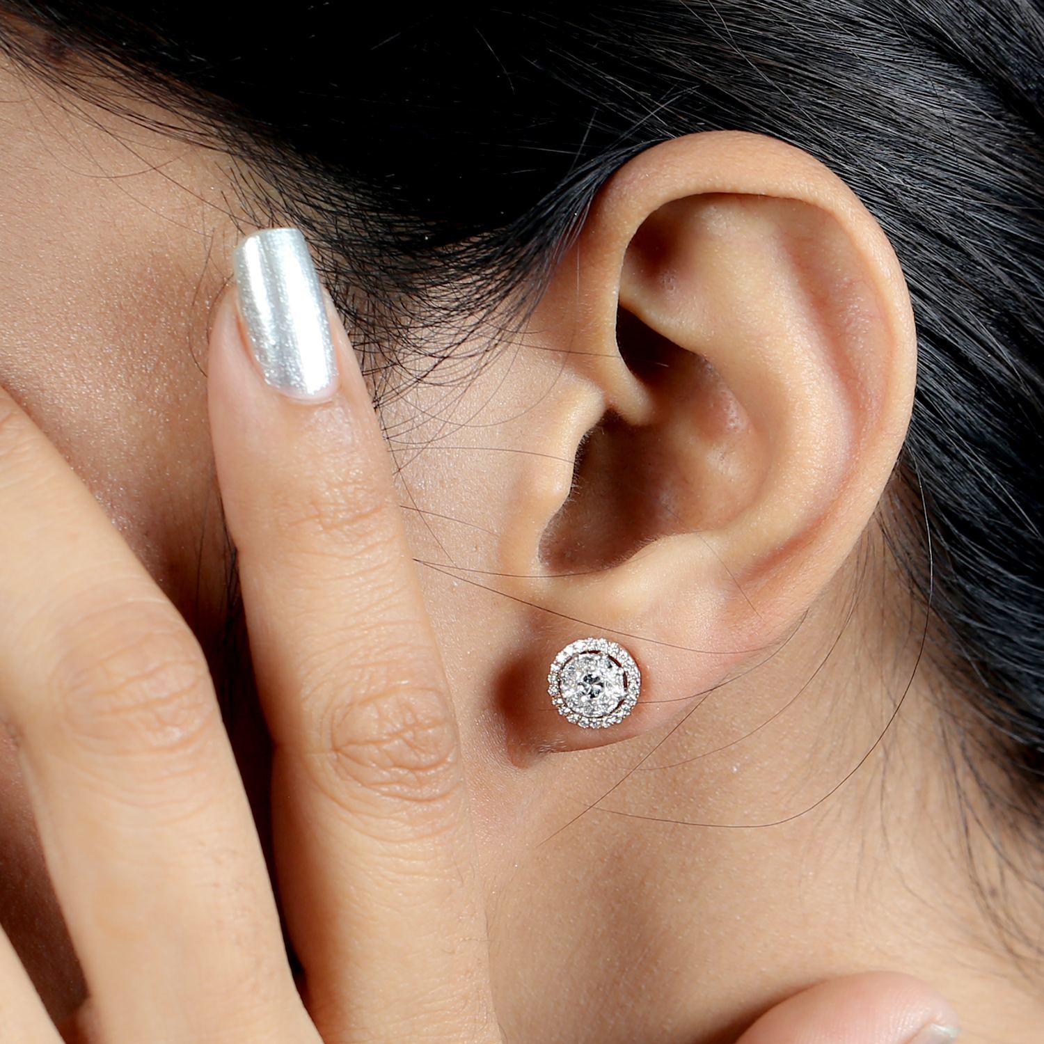 Natural Diamond In 18K Rose Gold Classic Stud Earrings