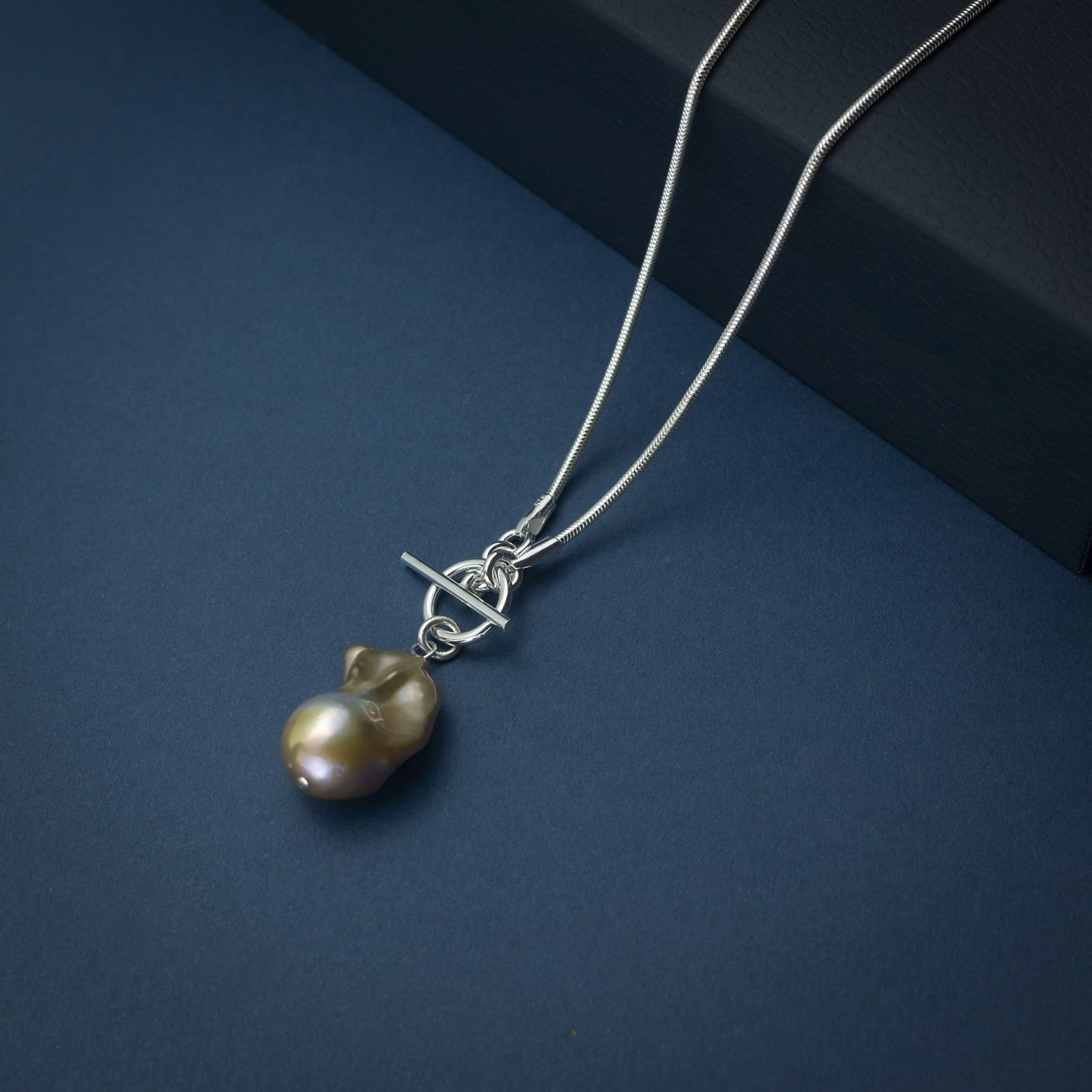 Natural Colour Baroque Pearl T-Bar Necklace