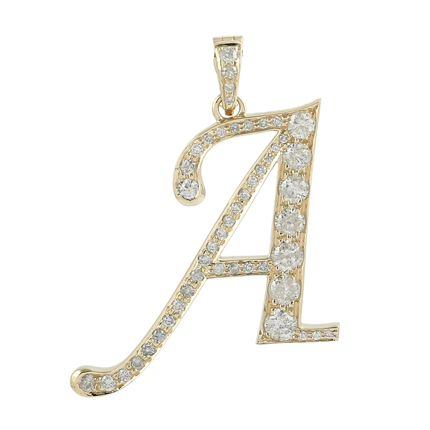 Natural Diamond "A" Initial Alphabet Pendant In Yellow Gold