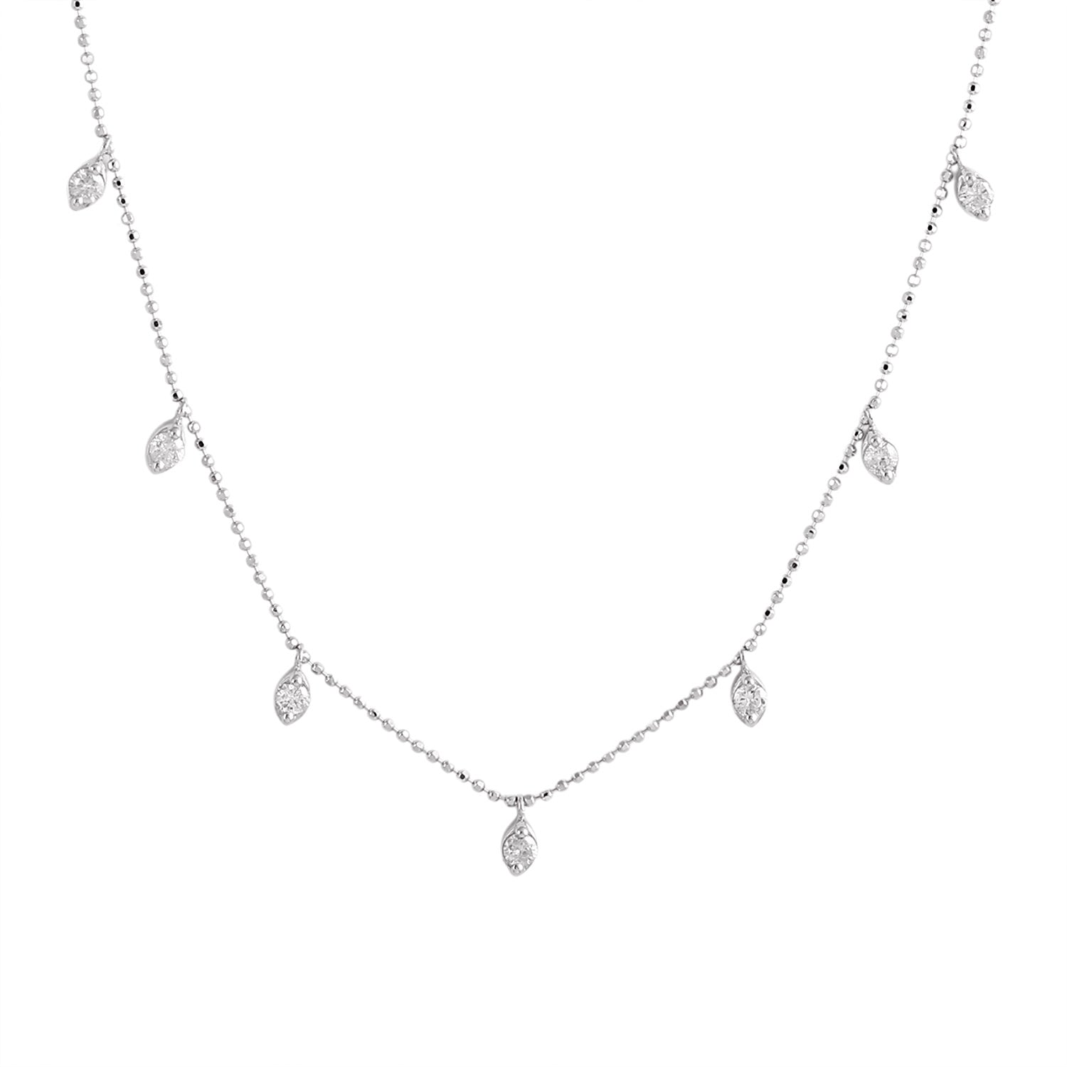Dainty Diamond Station Chain Necklace – 18K White Gold