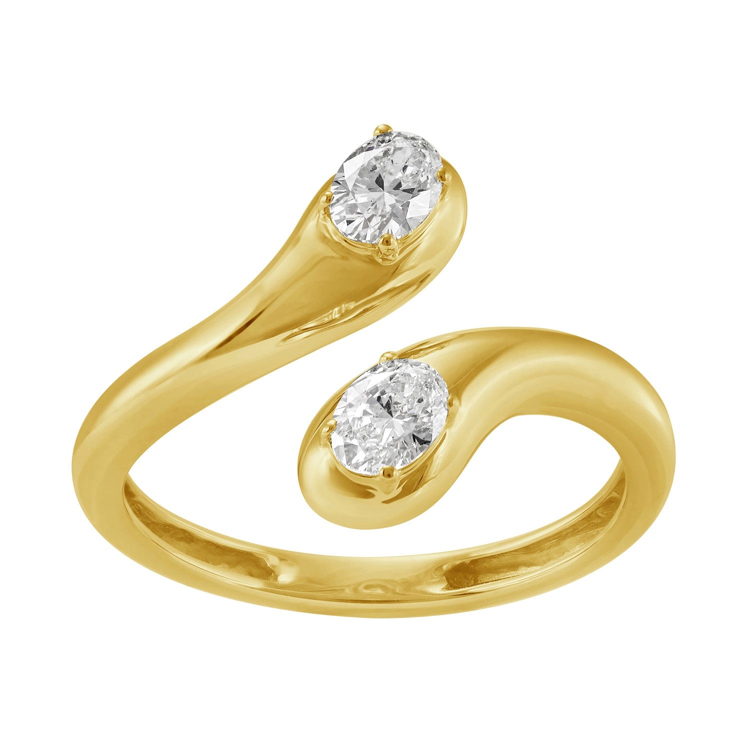 Natural Oval Solitare Diamond Unique Between The Finger Solid Gold Ring