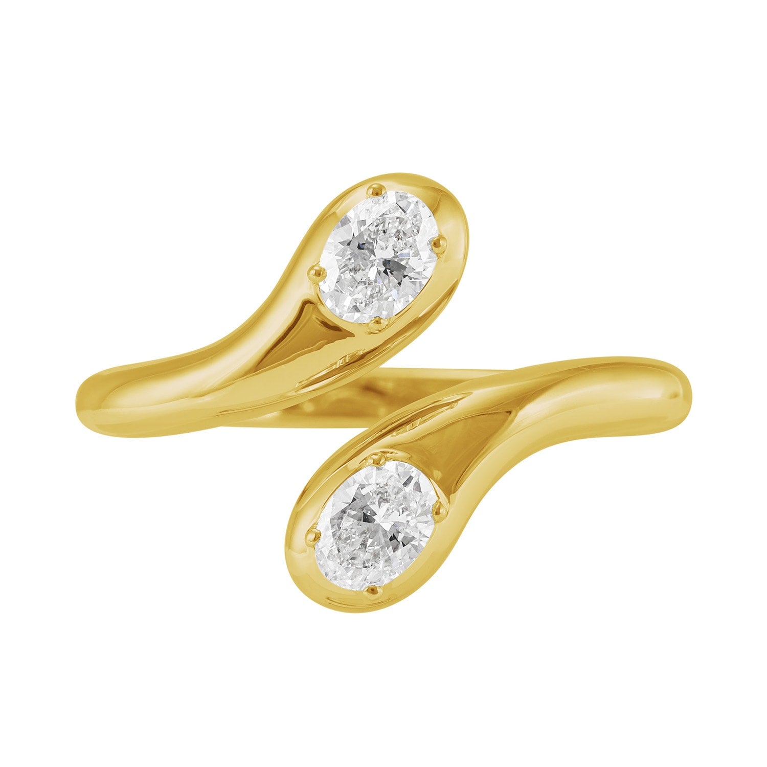 Natural Oval Solitare Diamond Unique Between The Finger Solid Gold Ring