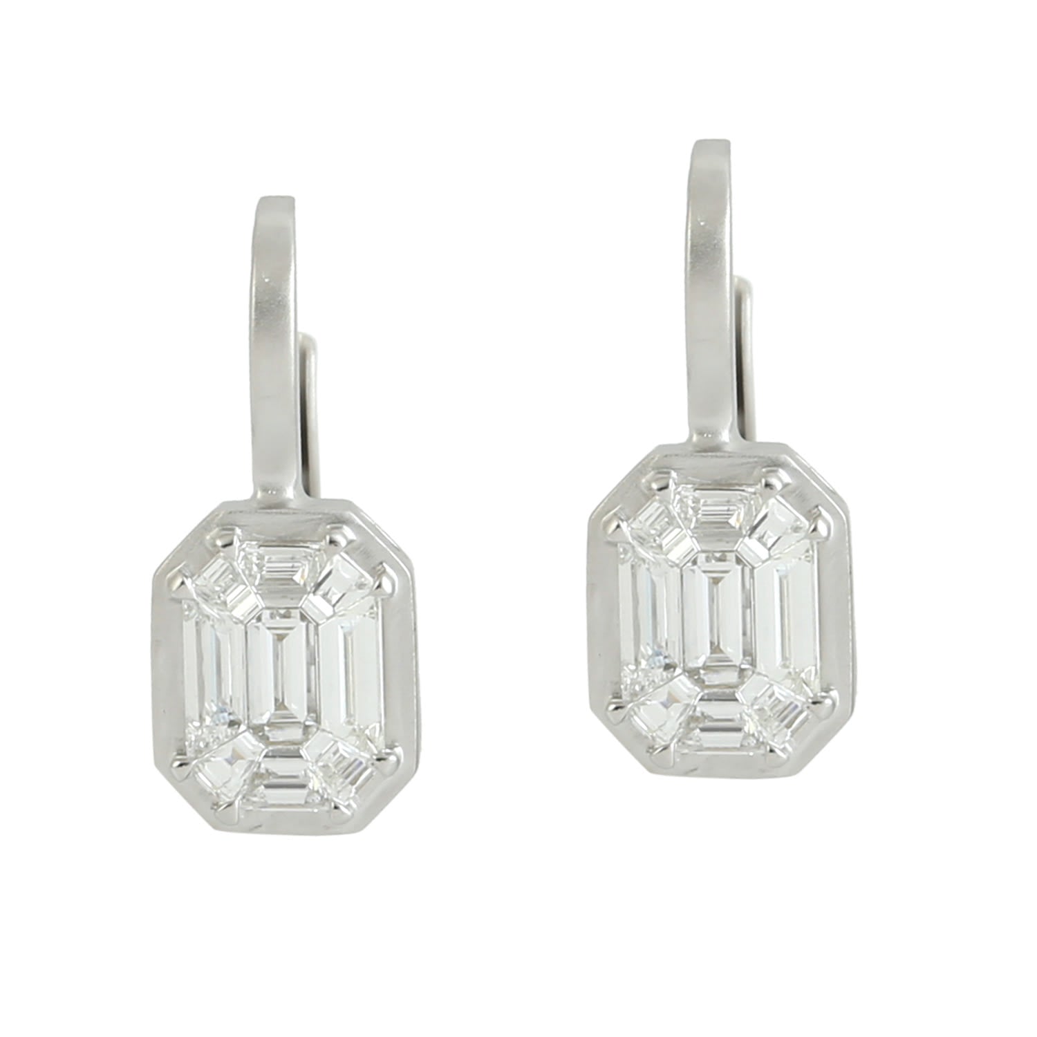 Natural Diamond Illusion Set Earrings In Solid White Gold By Artisan
