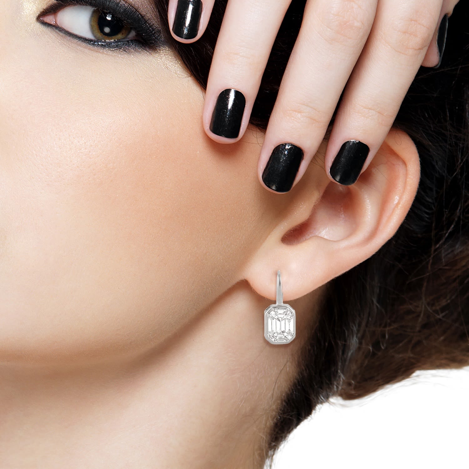 Natural Diamond Illusion Set Earrings In Solid White Gold By Artisan