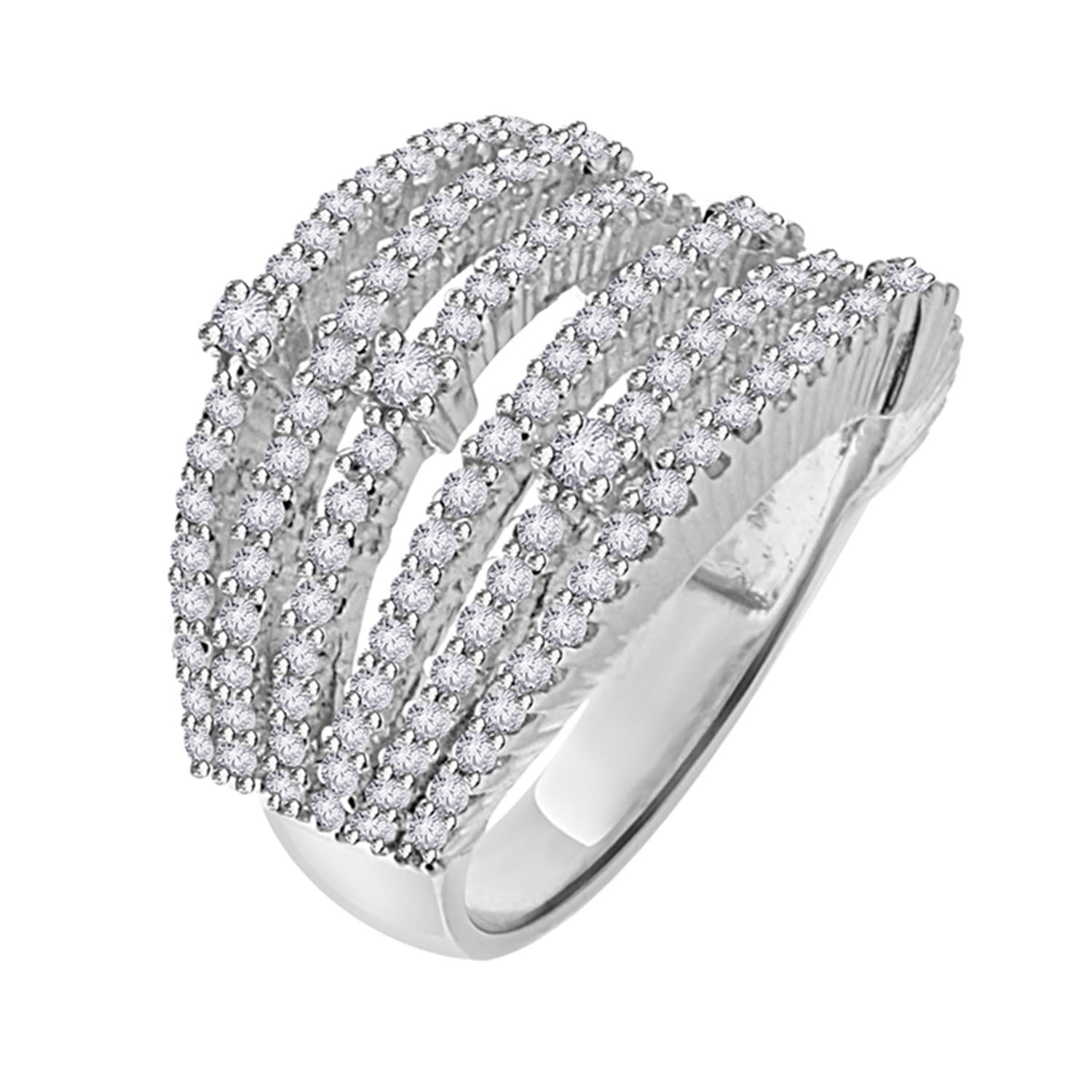 Natural Diamond Designer Long Band Ring In White Gold