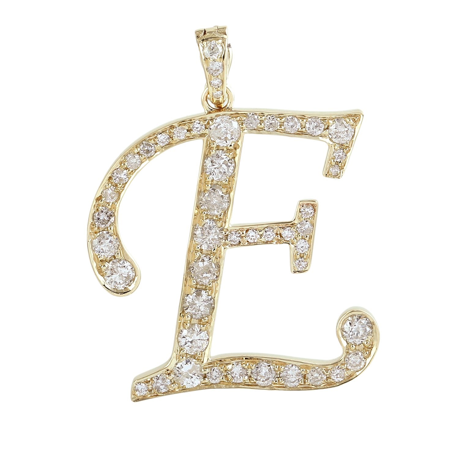 Natural Diamond "E" Initial Alphabet Pendant In Yellow Gold