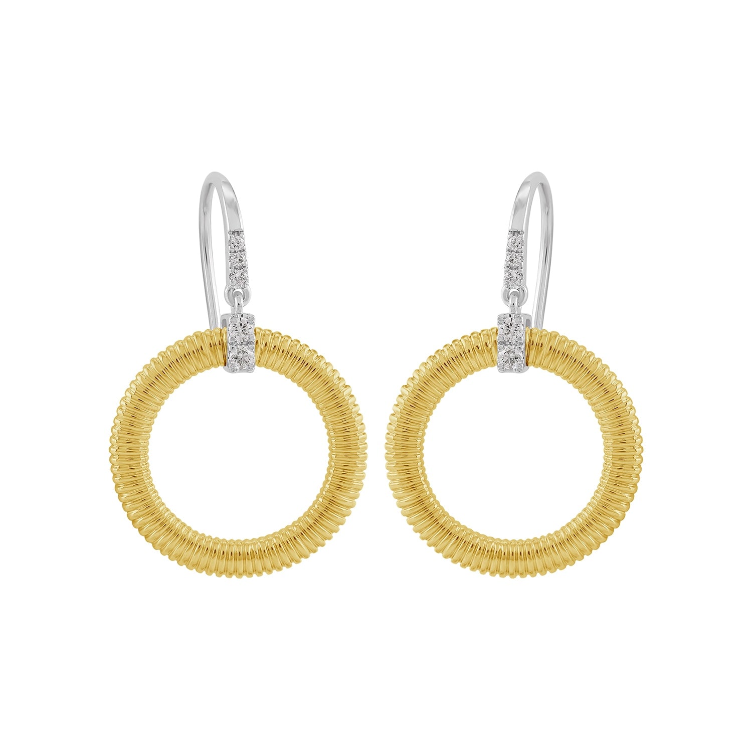 Natural Diamond Ear Hook Earrings In White And Yellow Gold