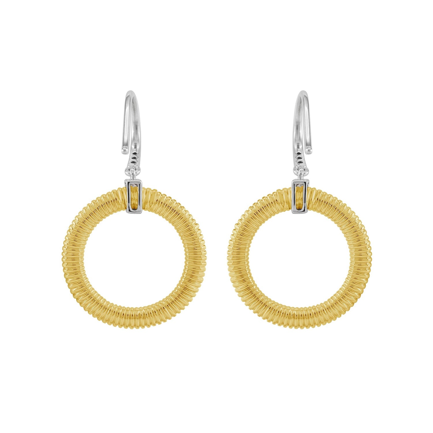 Natural Diamond Ear Hook Earrings In White And Yellow Gold