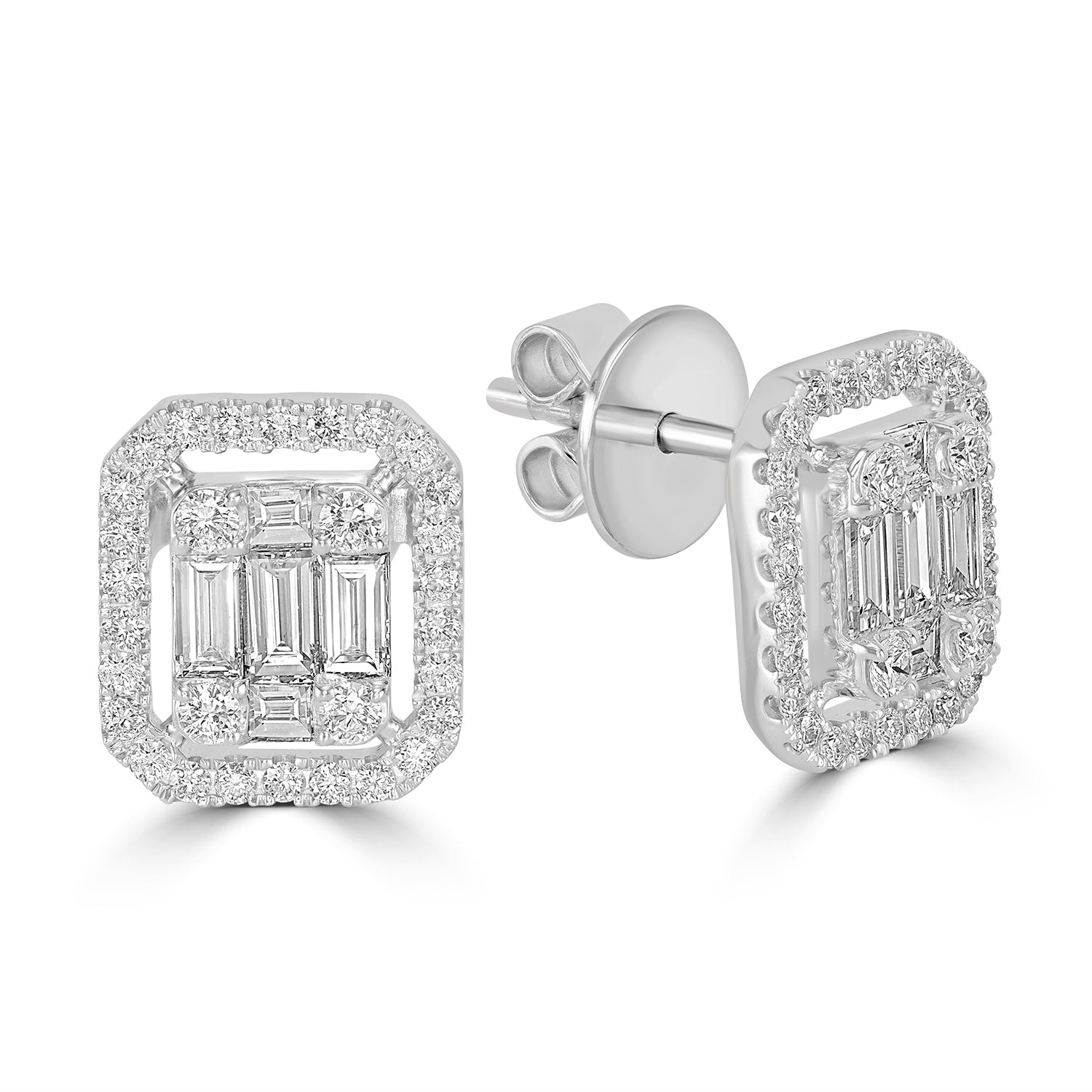 Natural Diamond Emerald Design Stud Earrings In White Gold