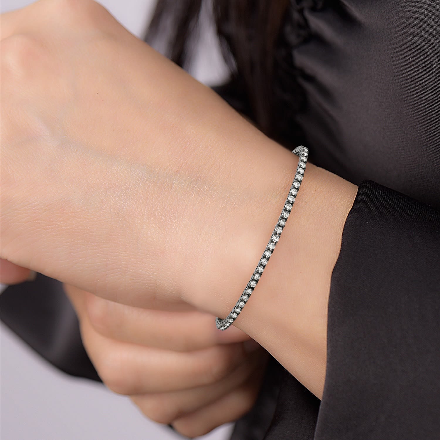Natural Diamond Fixed And Flexible Bracelet In Oxidized Gold