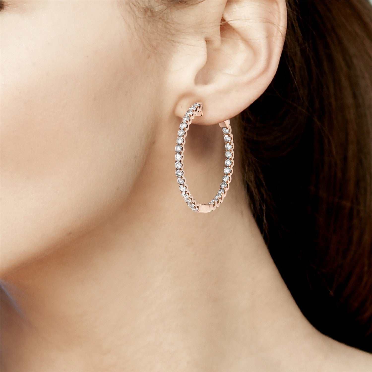 Natural Diamond Full Eternity Hoop Earrings In 14K Rose Gold