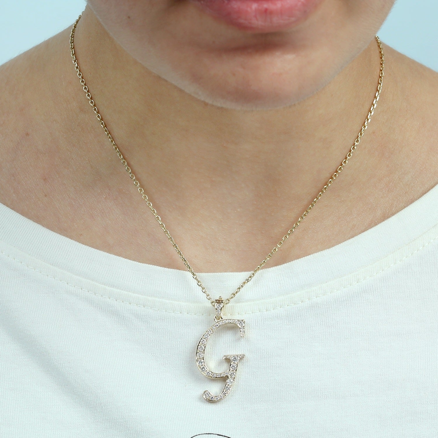Natural Diamond "G" Initial Alphabet Pendant In Yellow Gold