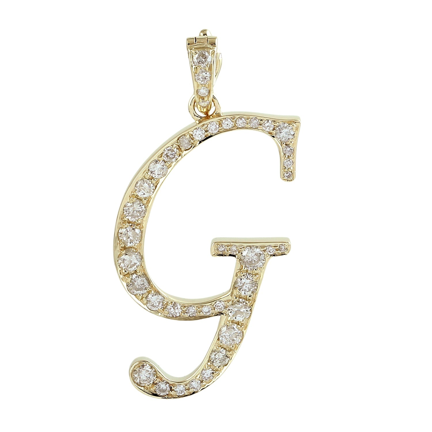 Natural Diamond "G" Initial Alphabet Pendant In Yellow Gold
