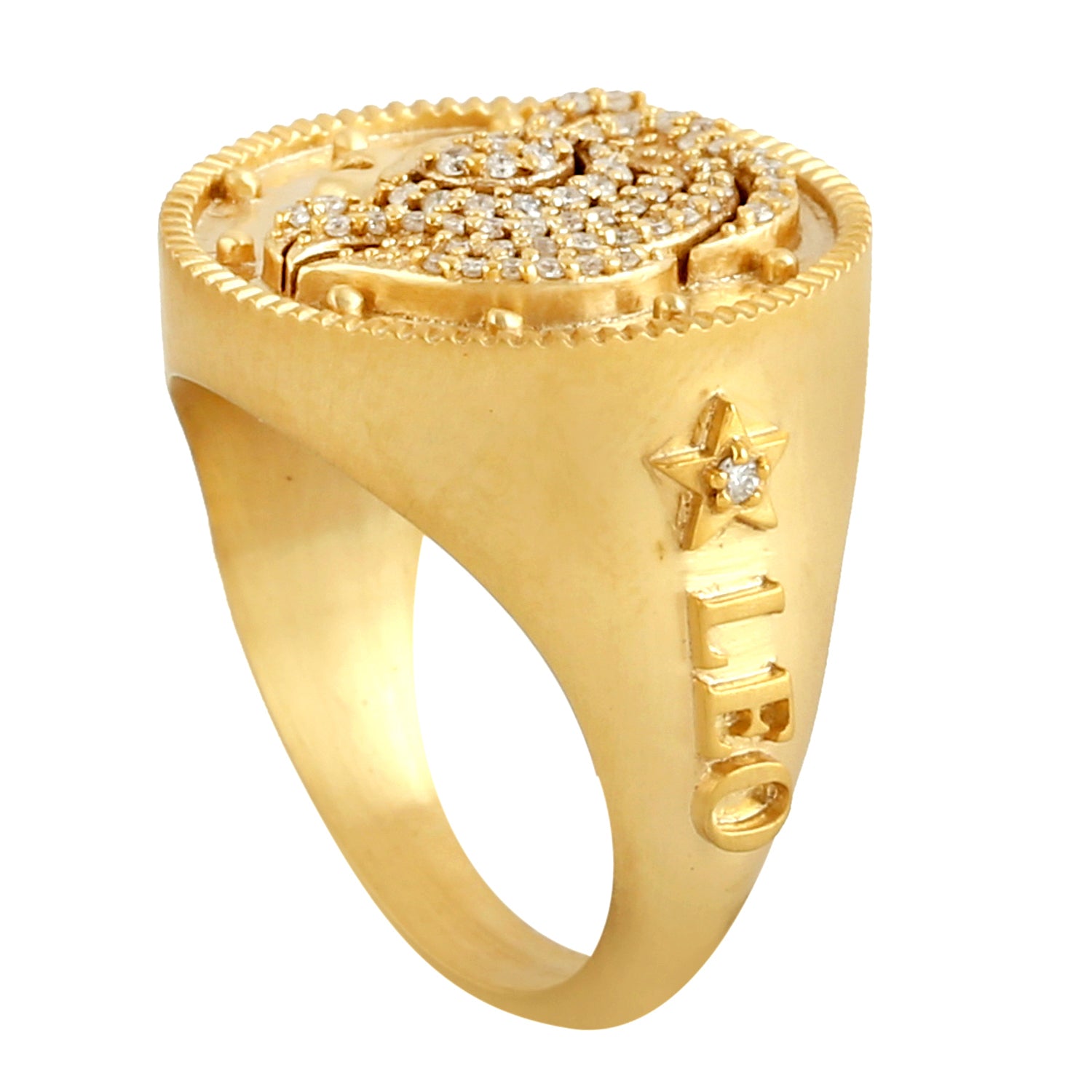 Natural Diamond Handmade 14k Solid Gold Leo Zodiac Ring