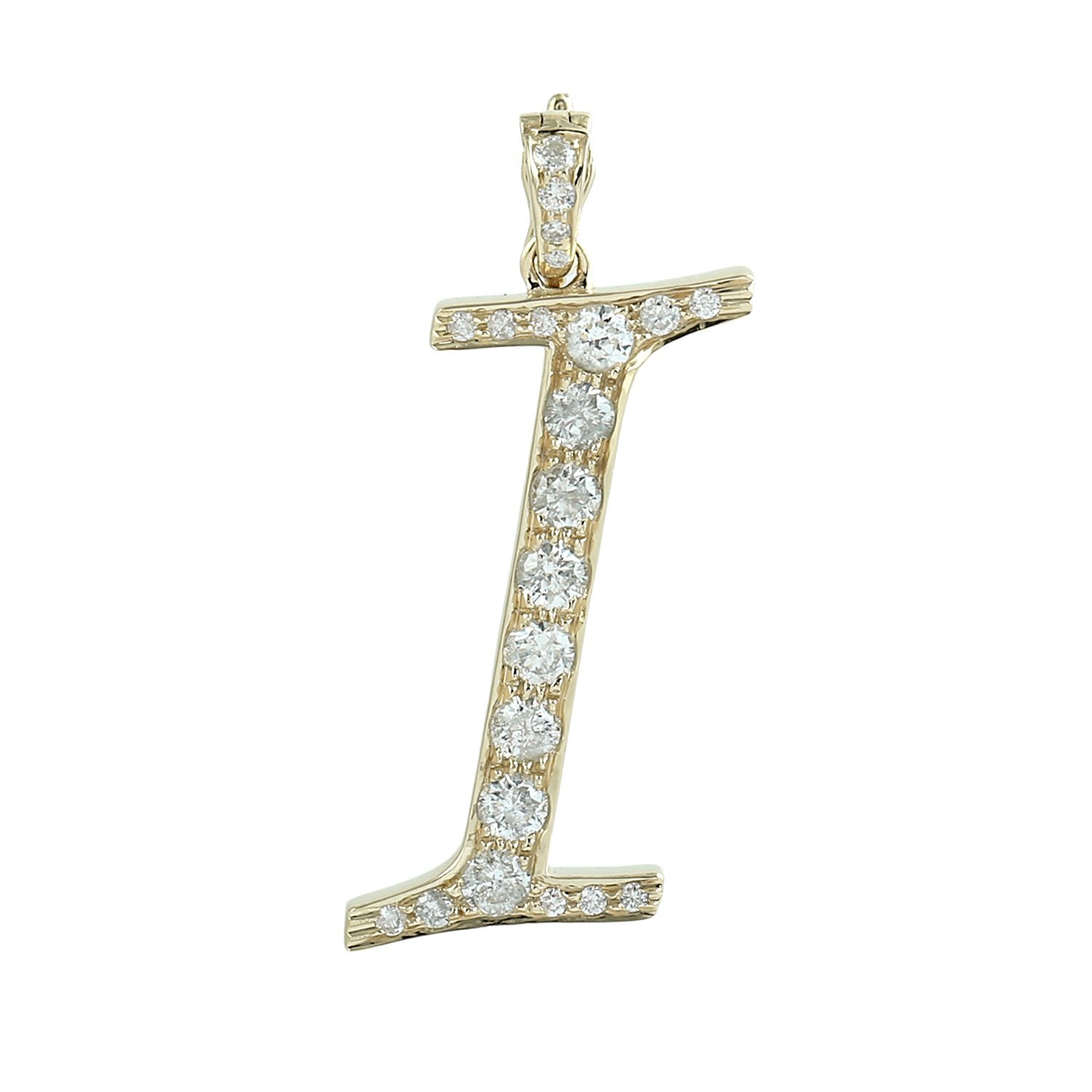 Natural Diamond "I" Initial Pendant In 18K Yellow Gold