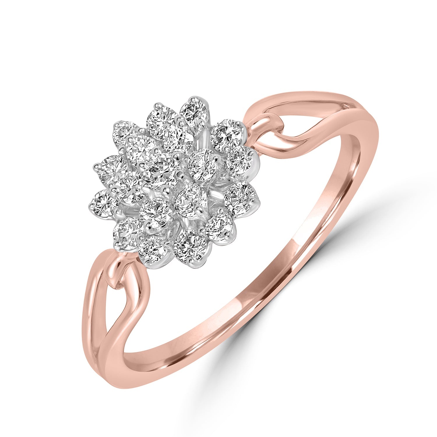 Natural Diamond In Rose & White Gold Flower Ring