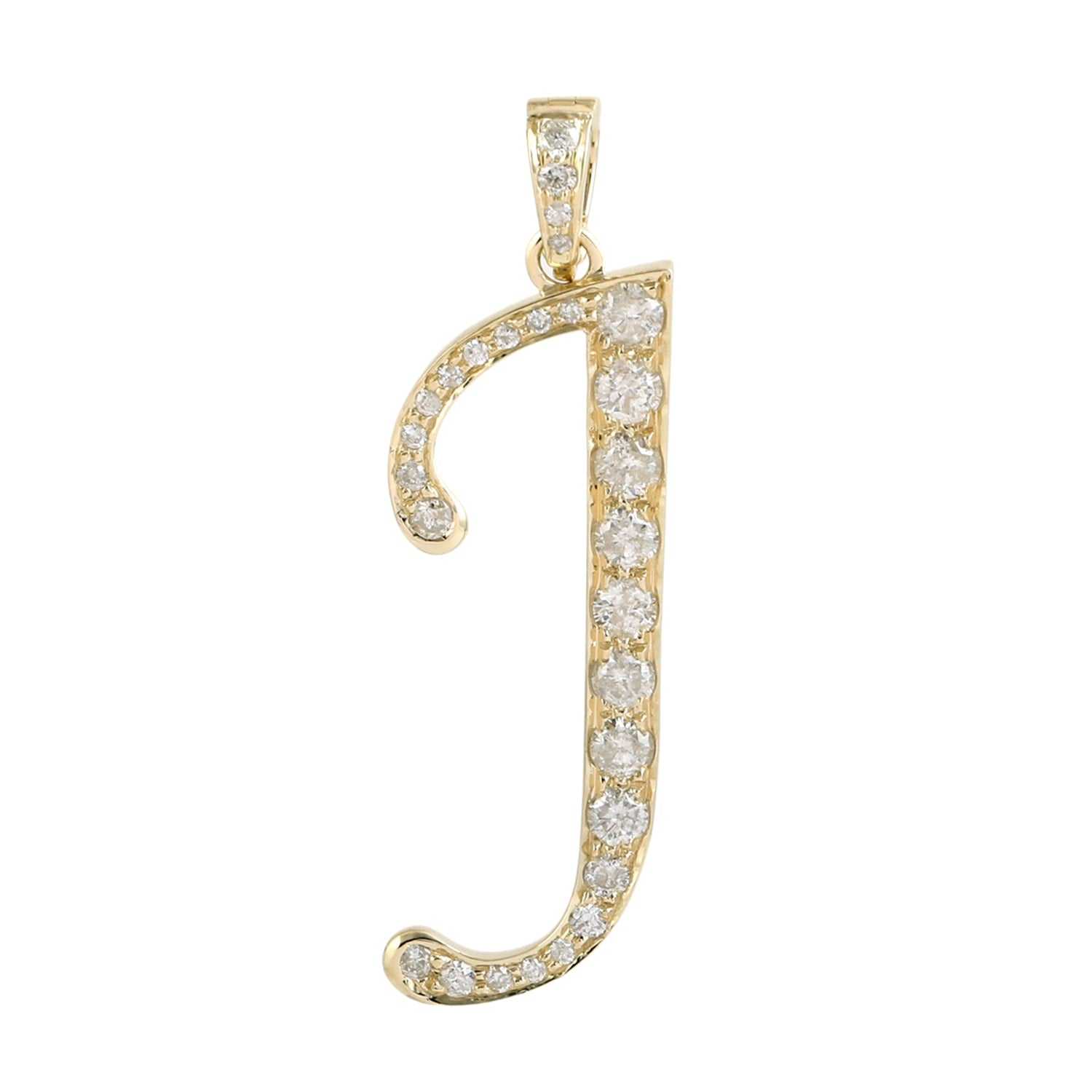 Natural Diamond "J" Initial Alphabet Pendant In Yellow Gold