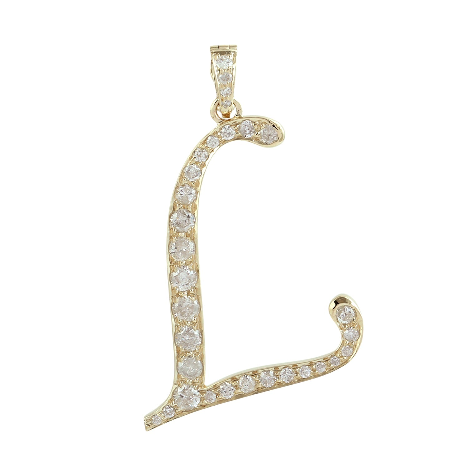 Natural Diamond "L" Initial Pendant In Yellow Gold – Personalized Alphabet Jewelry