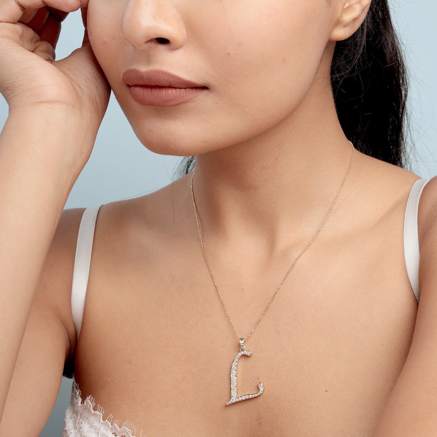 Natural Diamond "L" Initial Pendant In Yellow Gold – Personalized Alphabet Jewelry