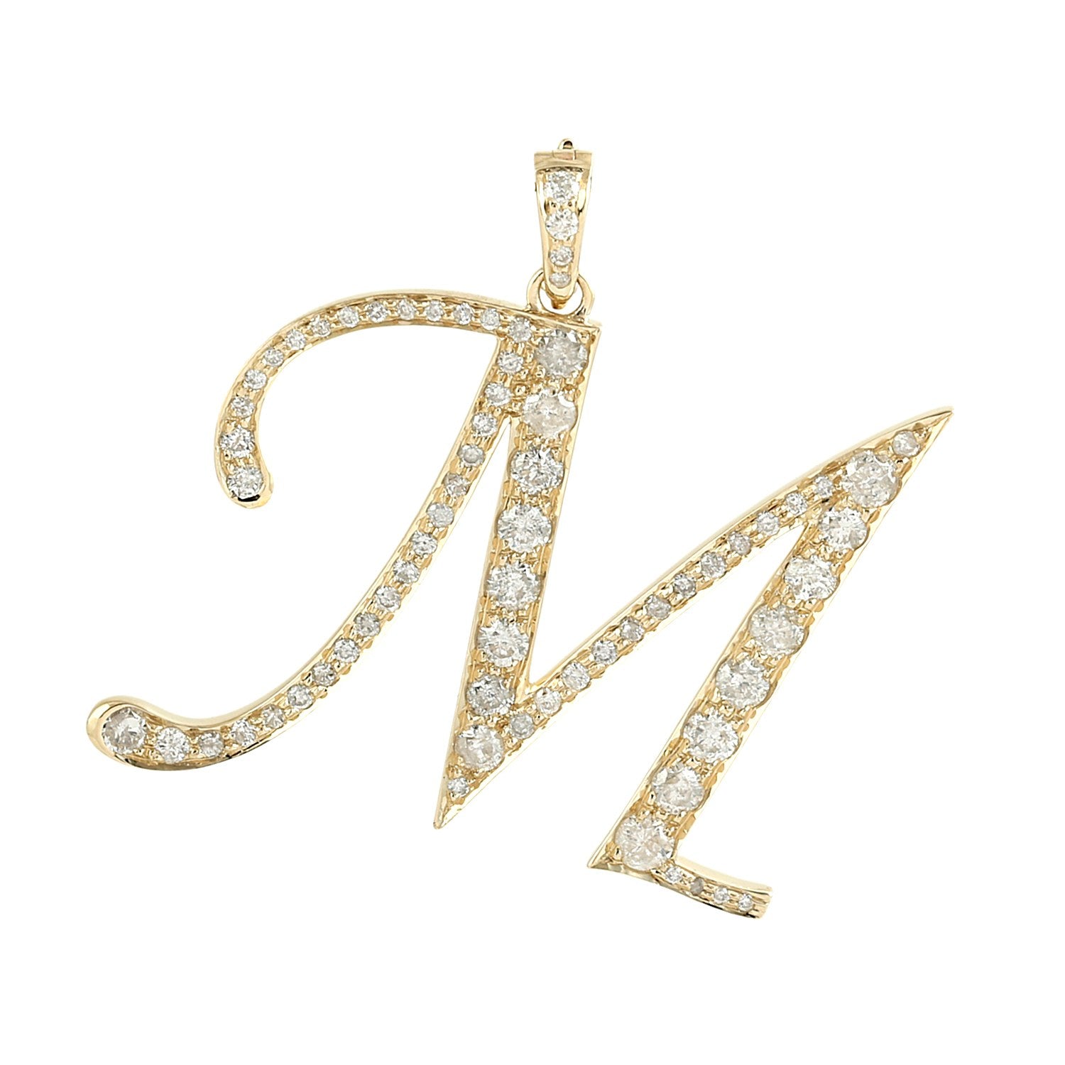 Natural Diamond "M" Initial Alphabet Pendant In Yellow Gold