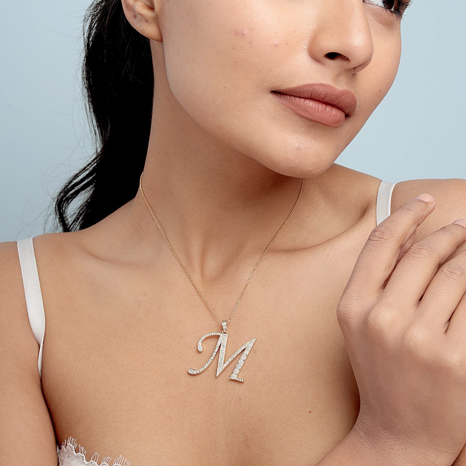 Natural Diamond "M" Initial Alphabet Pendant In Yellow Gold