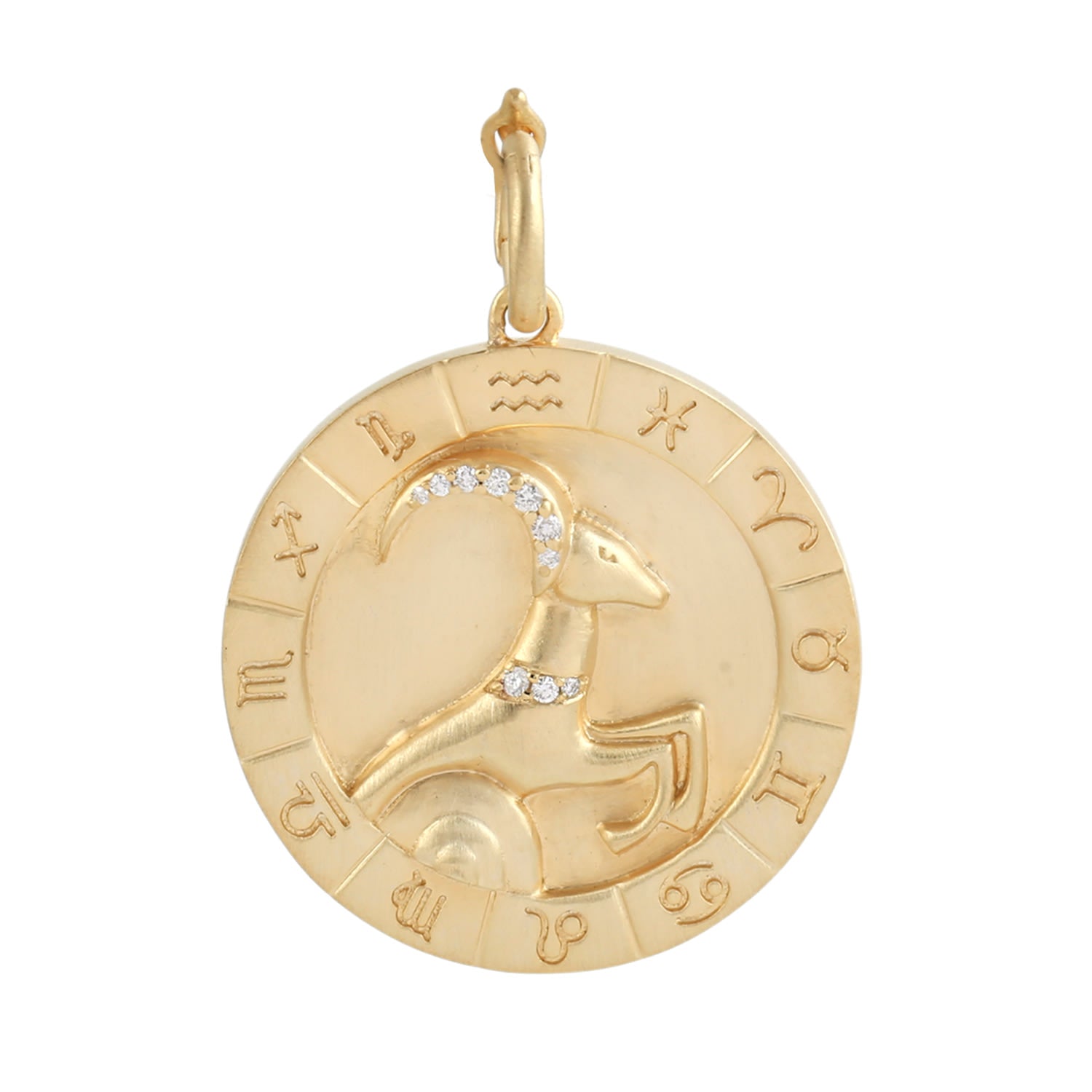 Natural Diamond Pave Aries Horoscope Pendant In Yellow Gold