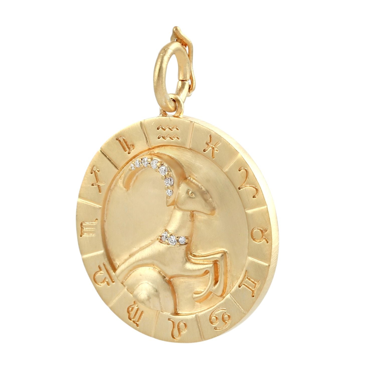 Natural Diamond Pave Aries Horoscope Pendant In Yellow Gold