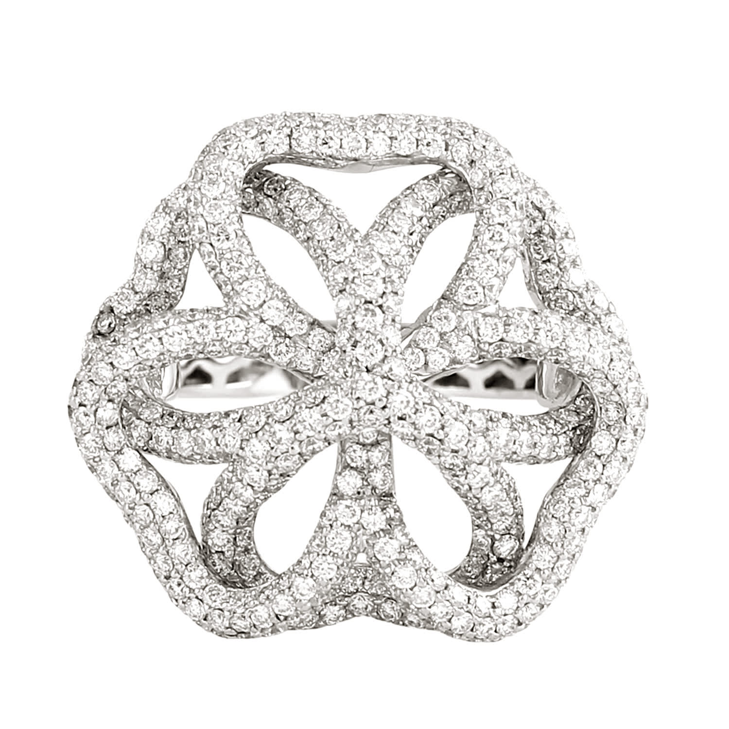 Natural Diamond Designer Cocktail Ring In White Gold