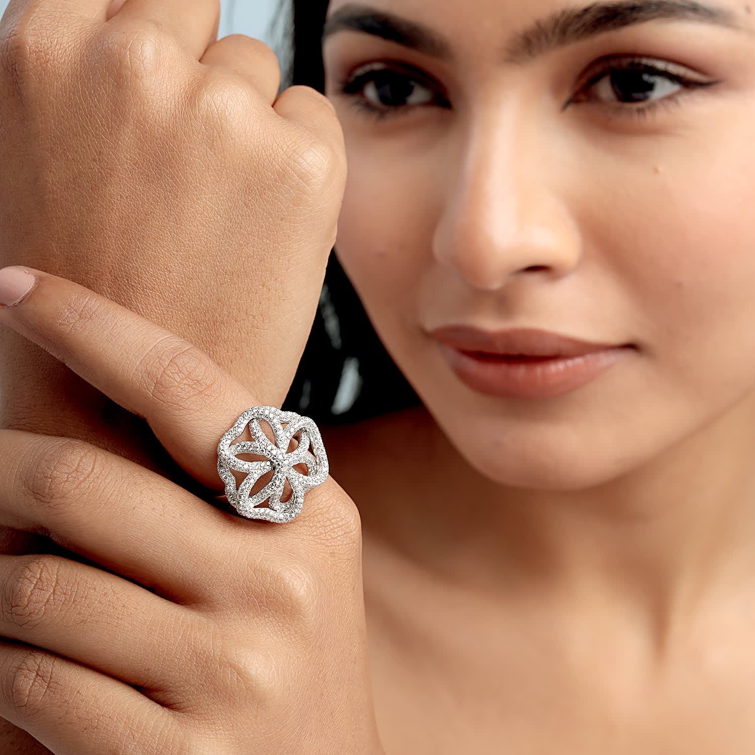 Natural Diamond Designer Cocktail Ring In White Gold