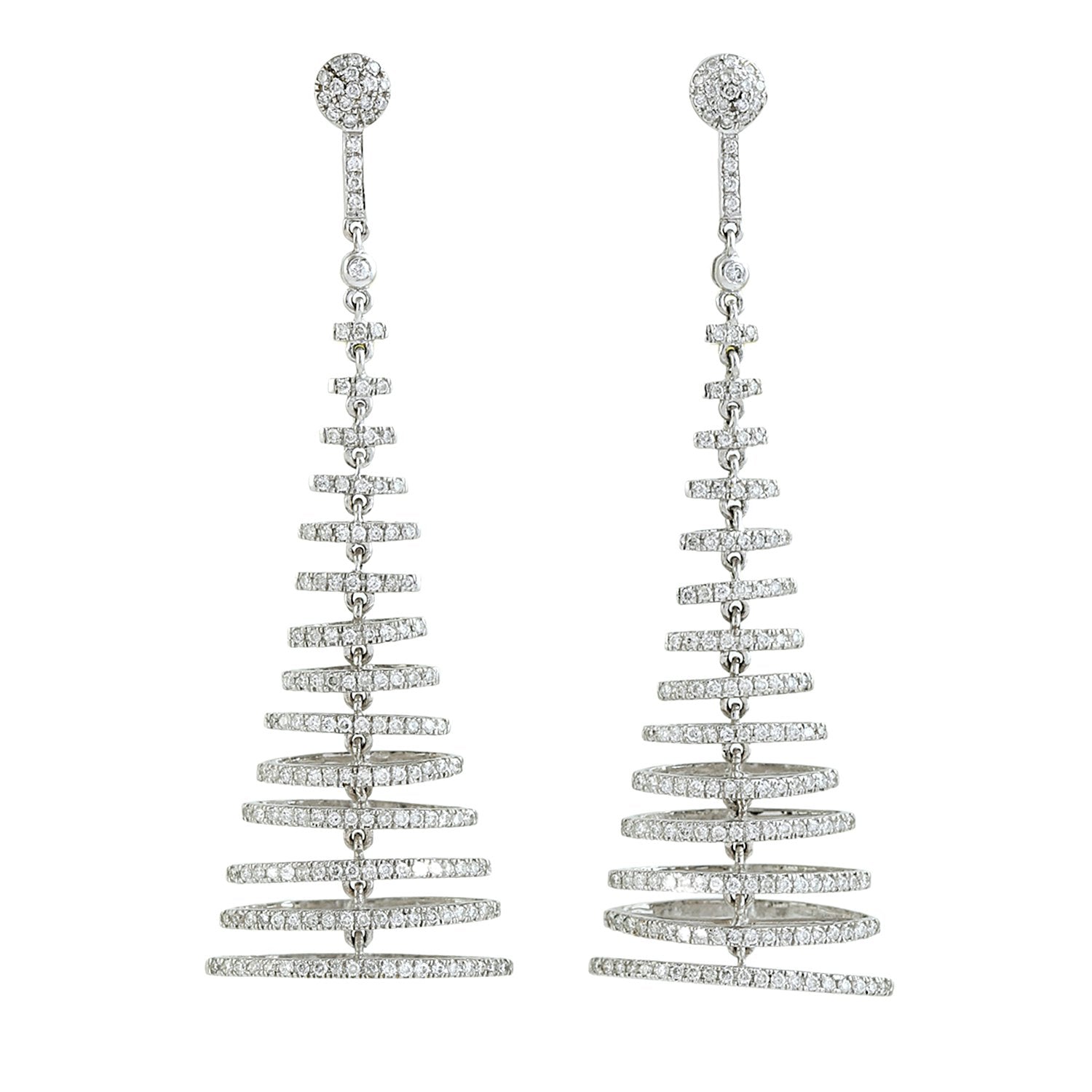 Natural Diamond Spiral Dangle Earrings In White Gold