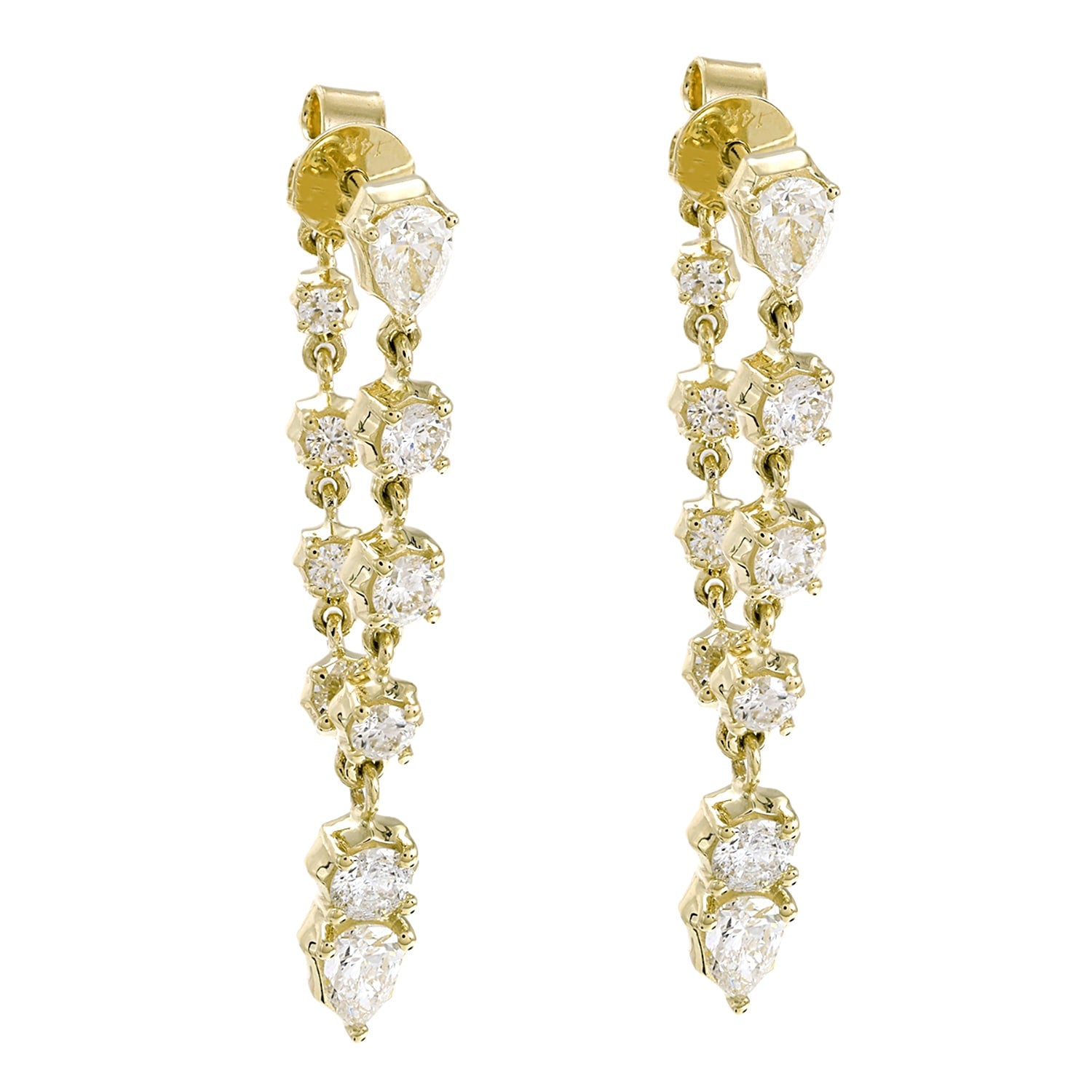 Natural Diamond Prong Chandelier Earrings In Yellow Gold