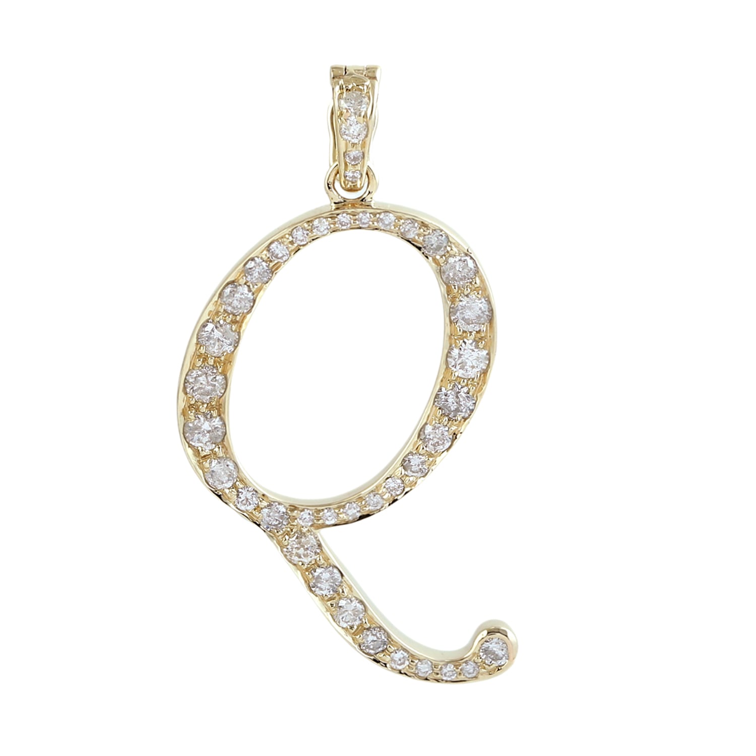 Natural Diamond "Q" Initial Alphabet Pendant In Yellow Gold