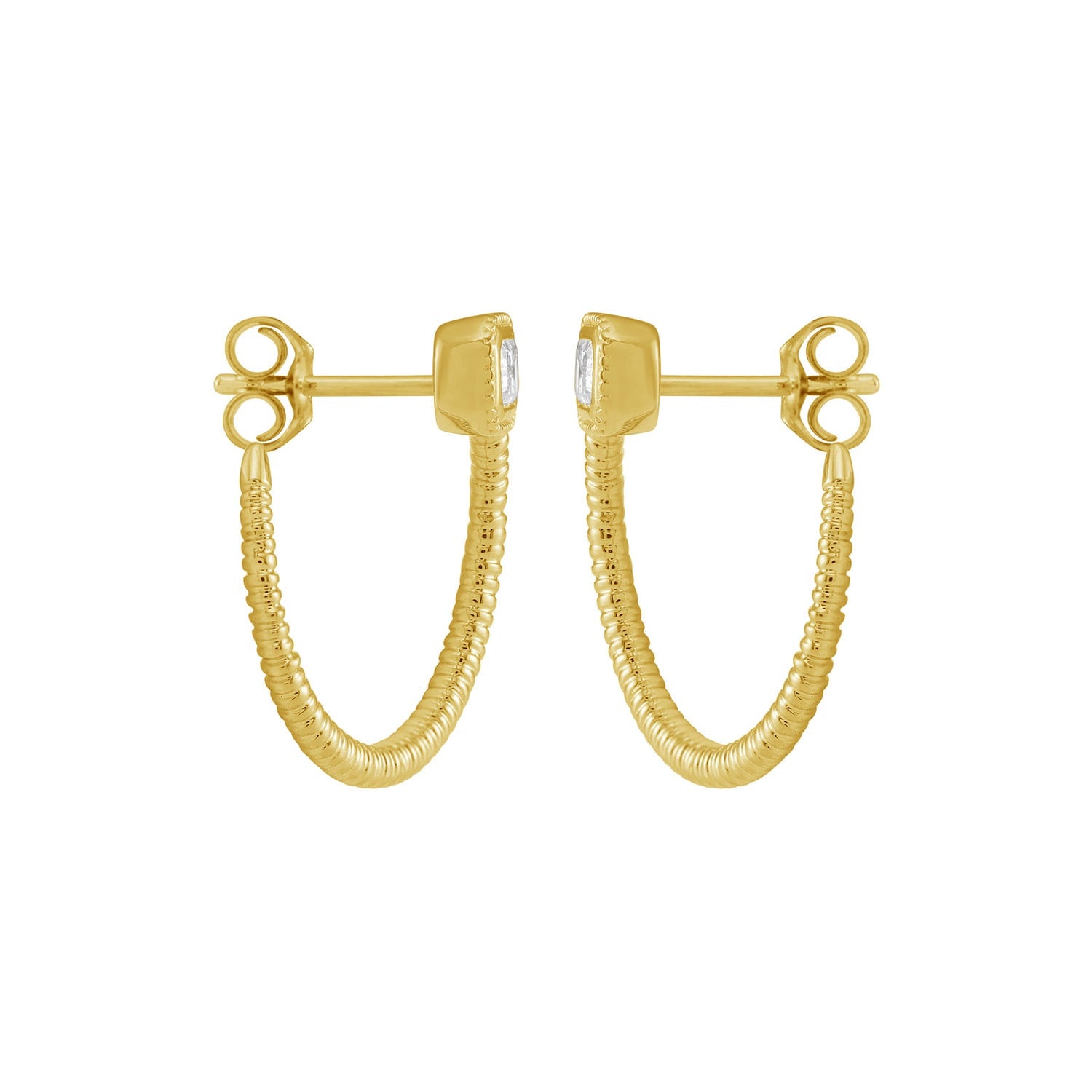 Natural Diamond Round Stud Earrings In 14K Yellow Gold