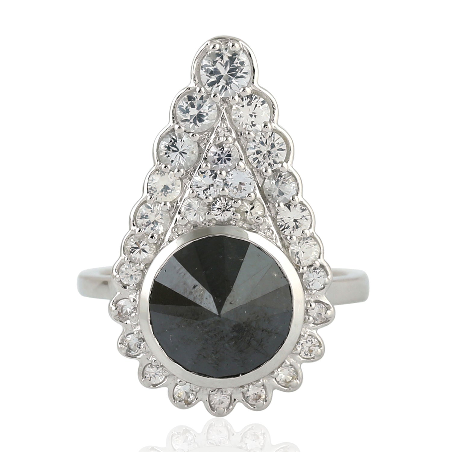 Natural Diamond & Sapphire Memorial Ring In White Gold