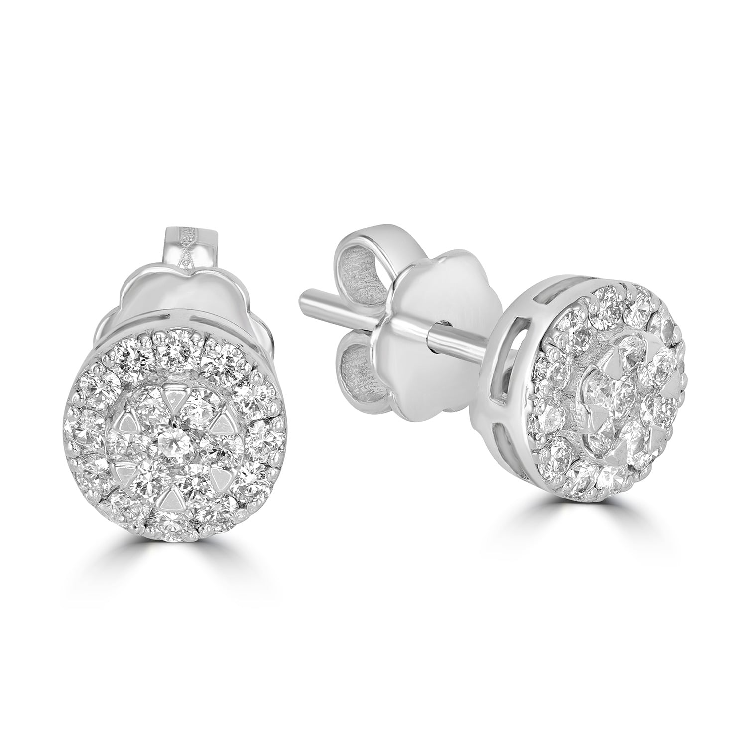 Diamond Cluster Halo Stud Earrings In 18K White Gold