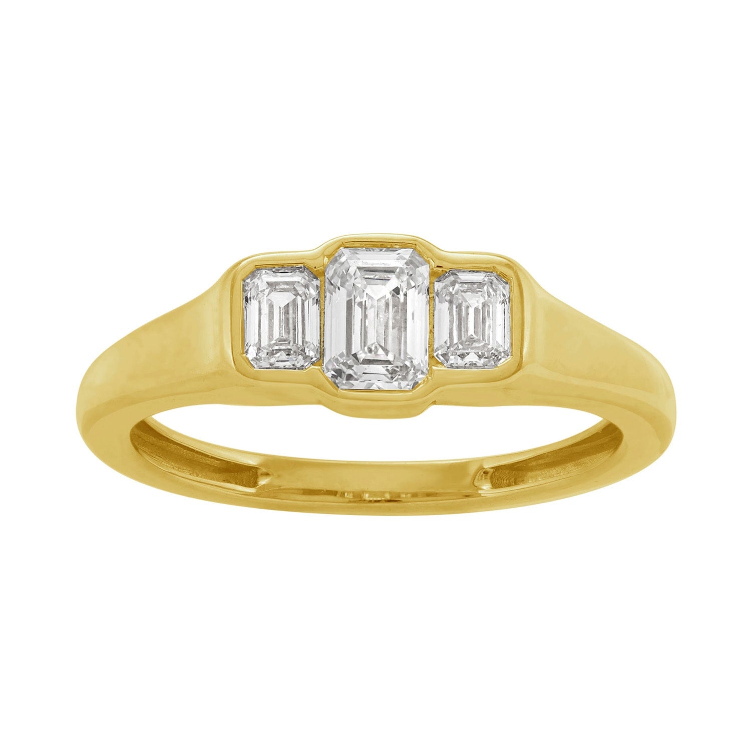Natural Diamond Three Stone Band Ring In Yellow Gold – Elegant Fine Jewelry