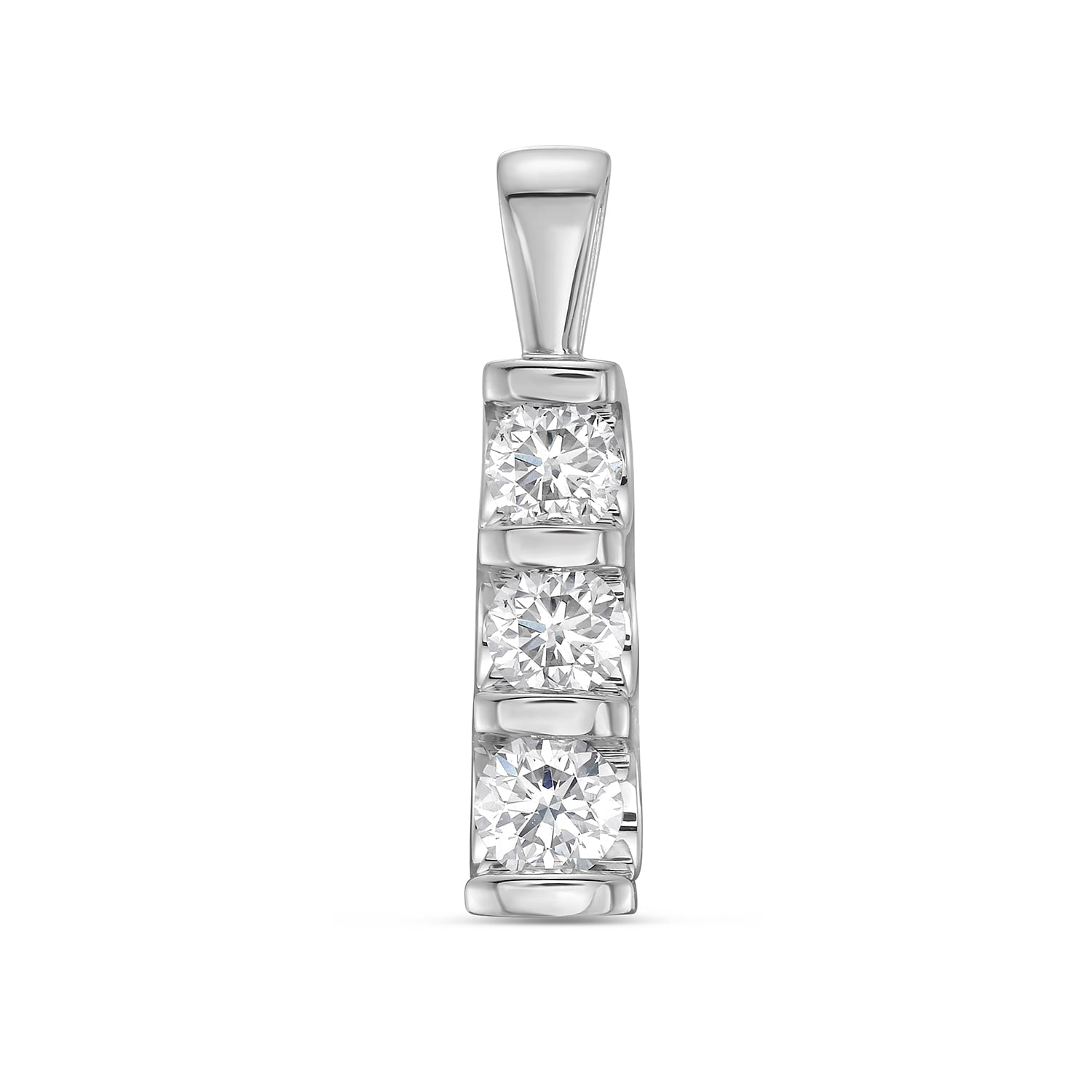Natural Diamond Three Stone Pendant In White Gold