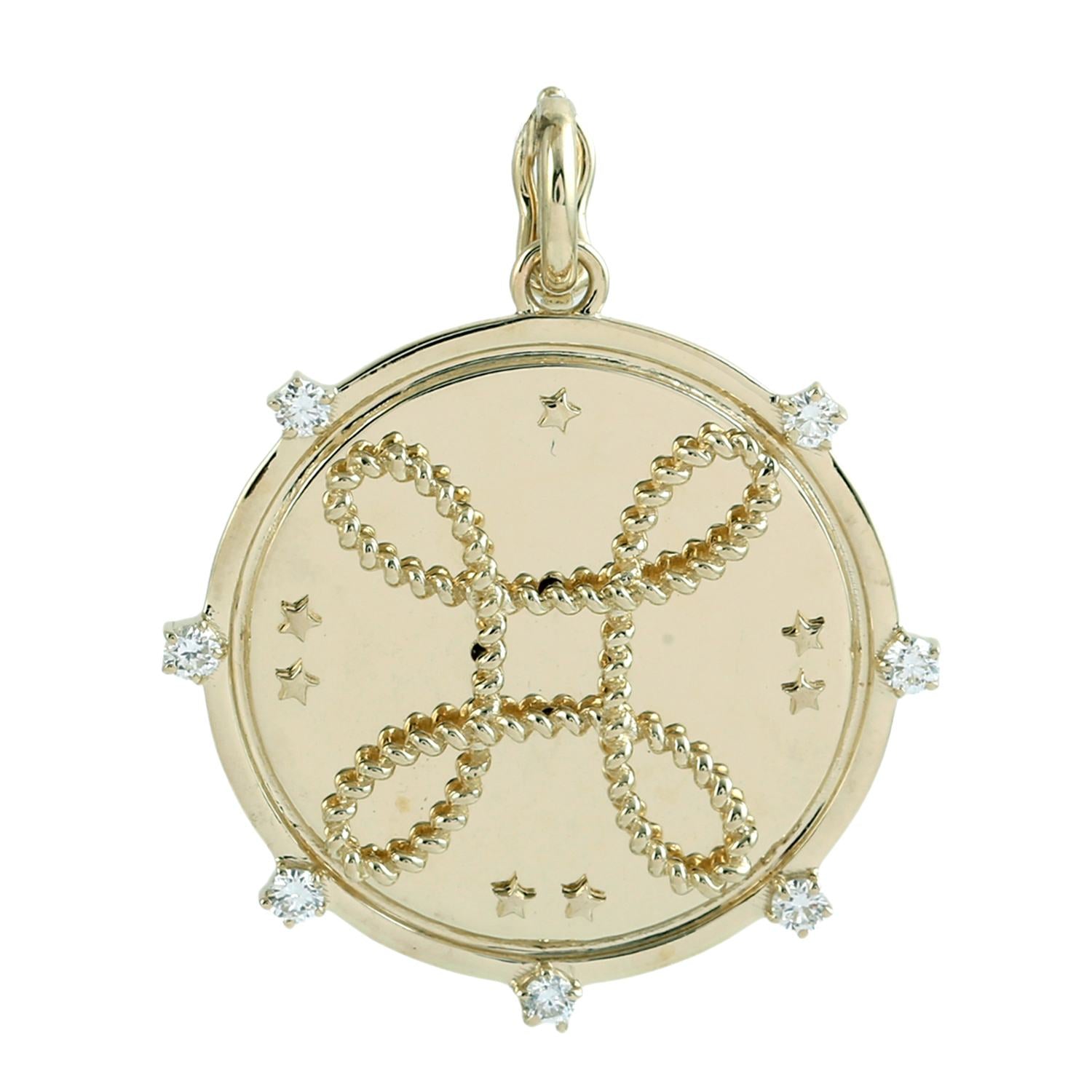 Natural Diamond True Love Sign Pendant In Yellow Gold
