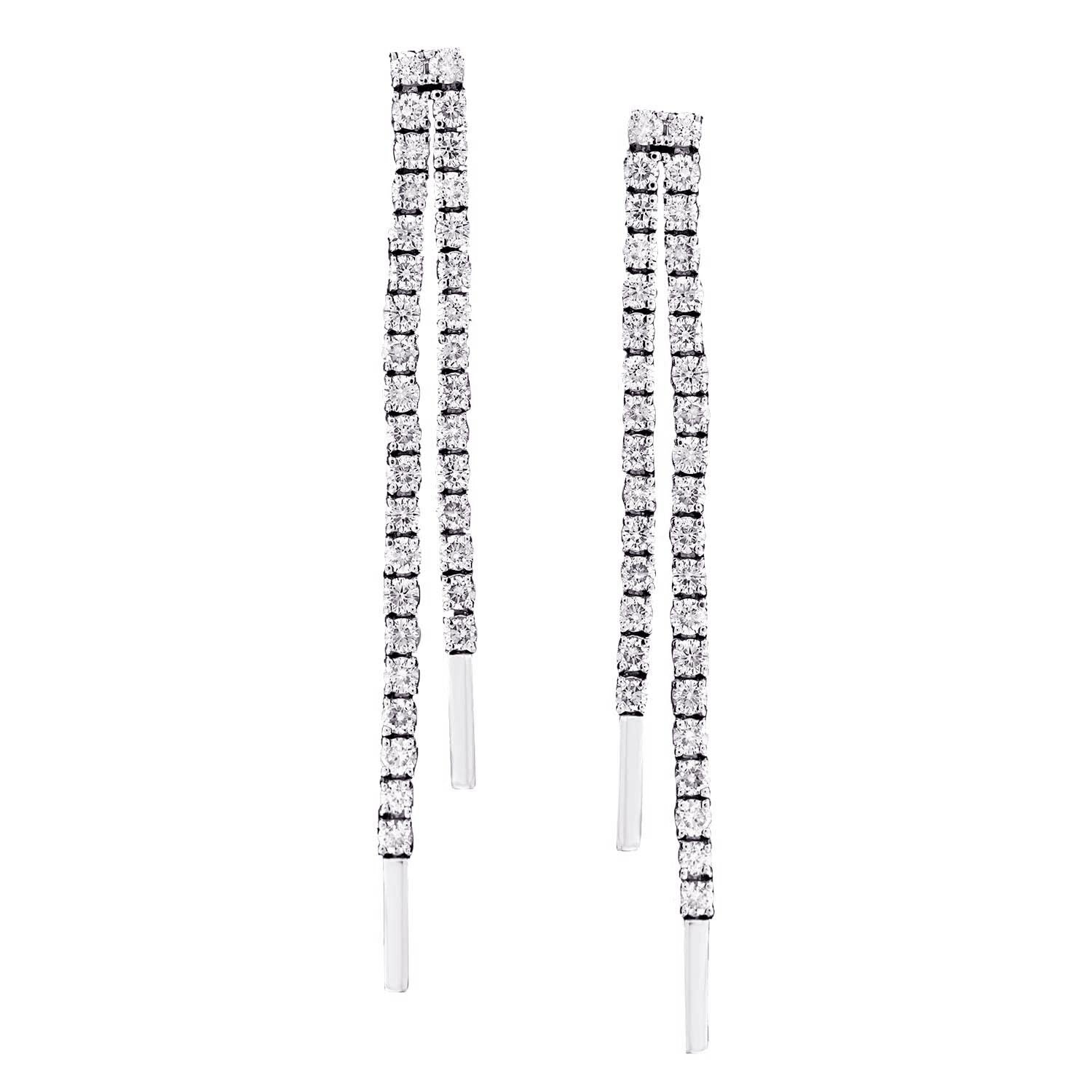 Natural Diamond Two String Dangle Earrings In White Gold