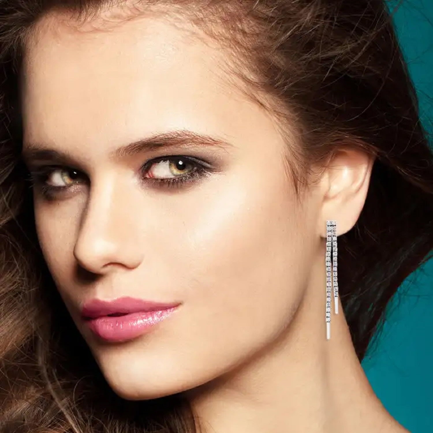 Natural Diamond Two String Dangle Earrings In White Gold