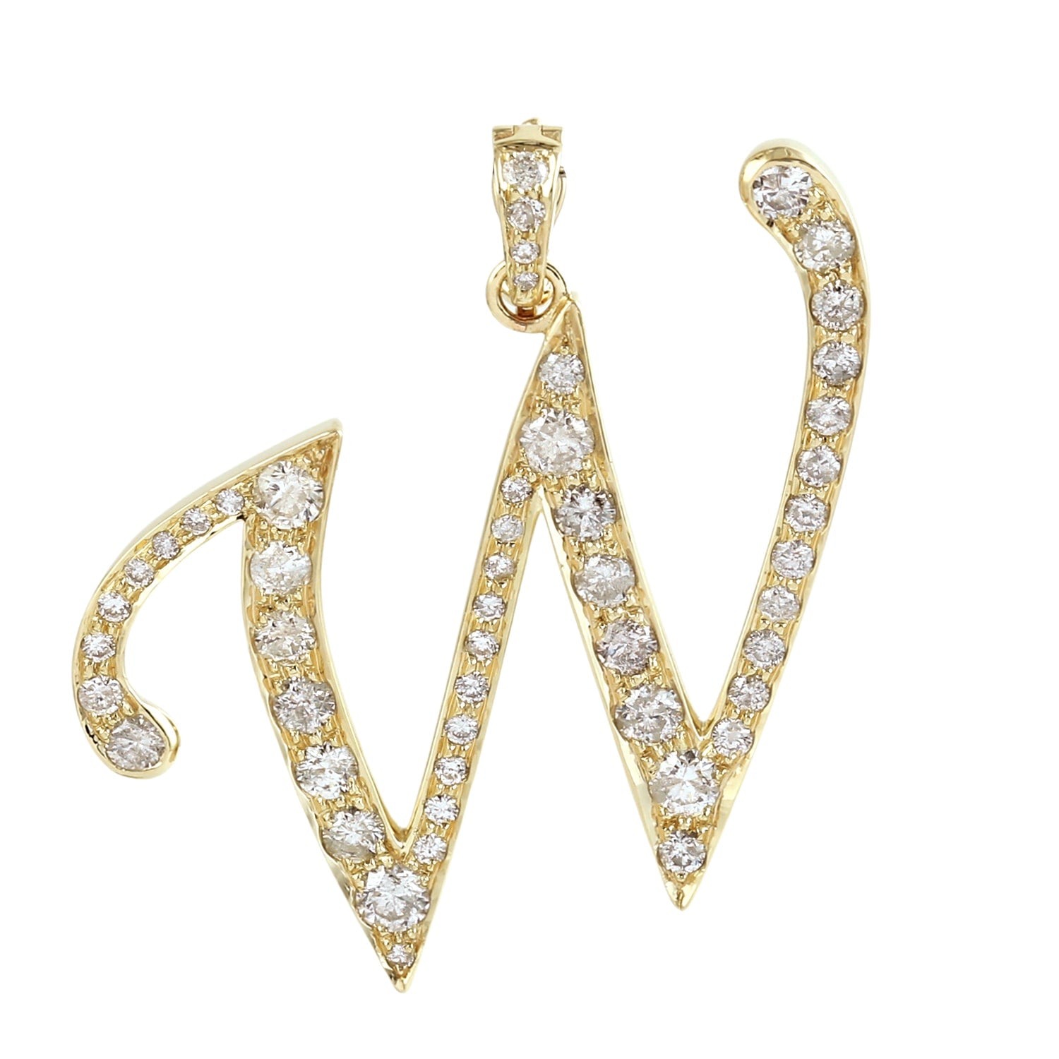Natural Diamond "W" Initial Alphabet Pendant In Yellow Gold