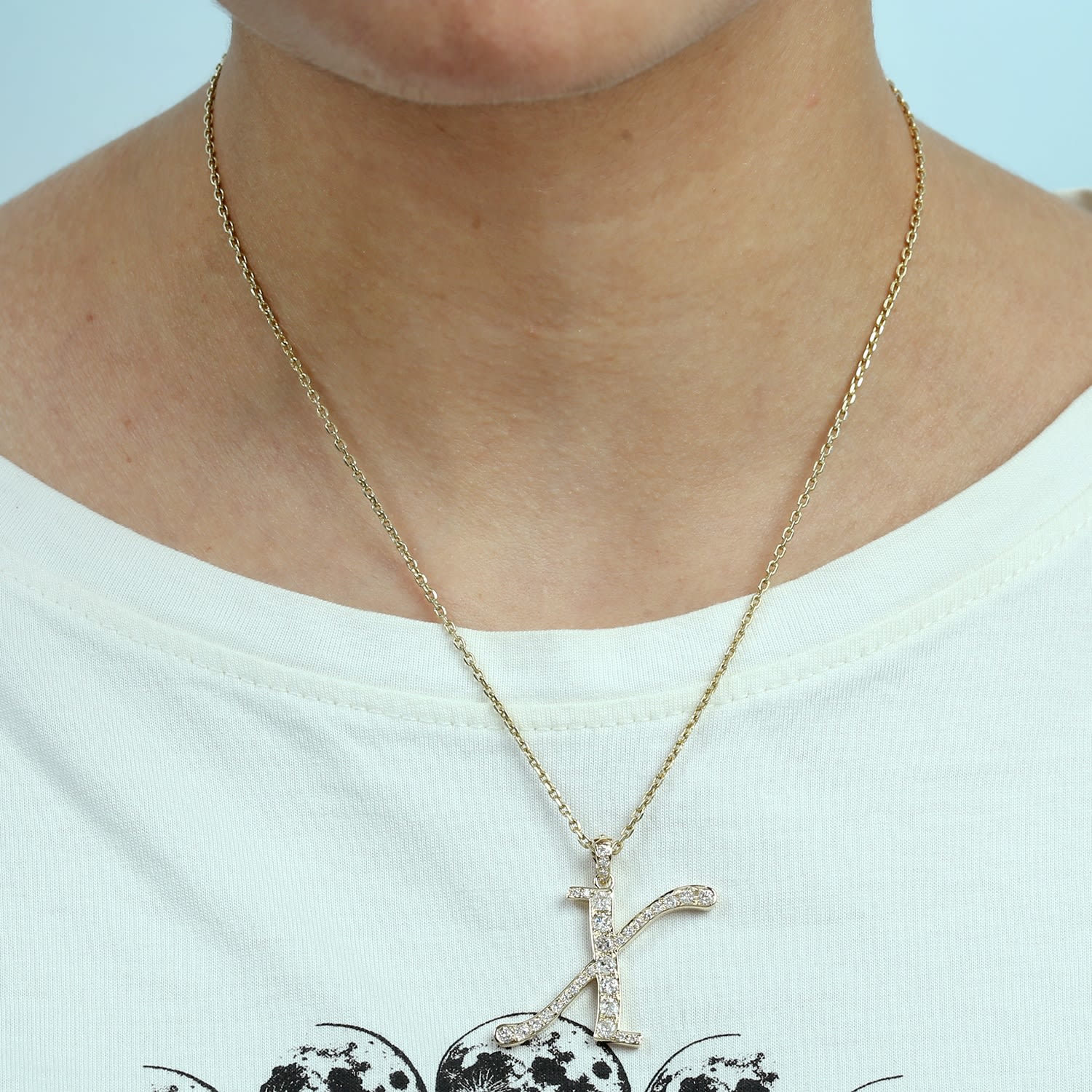 Natural Diamond "X" Initial Alphabet Pendant In Yellow Gold