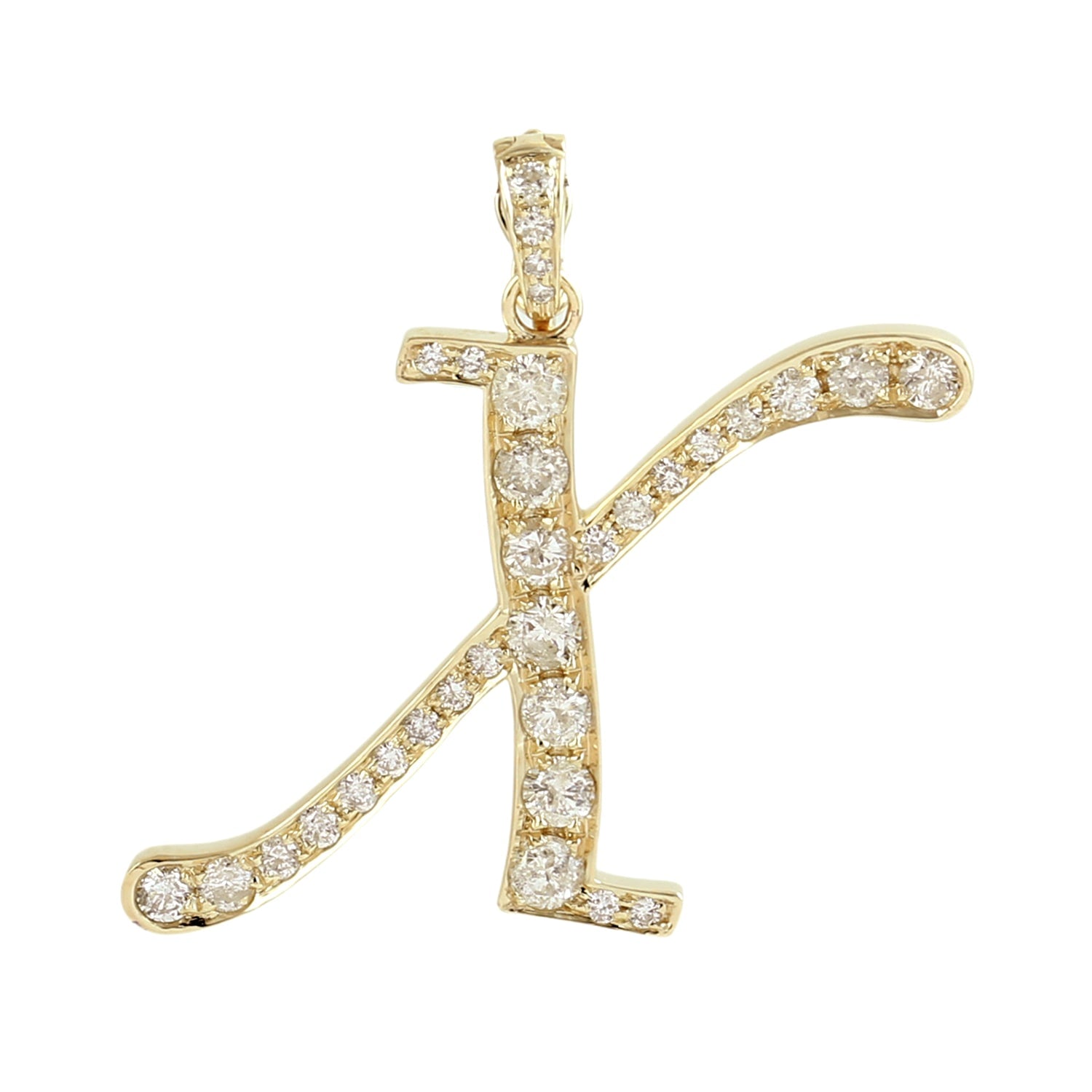 Natural Diamond "X" Initial Alphabet Pendant In Yellow Gold