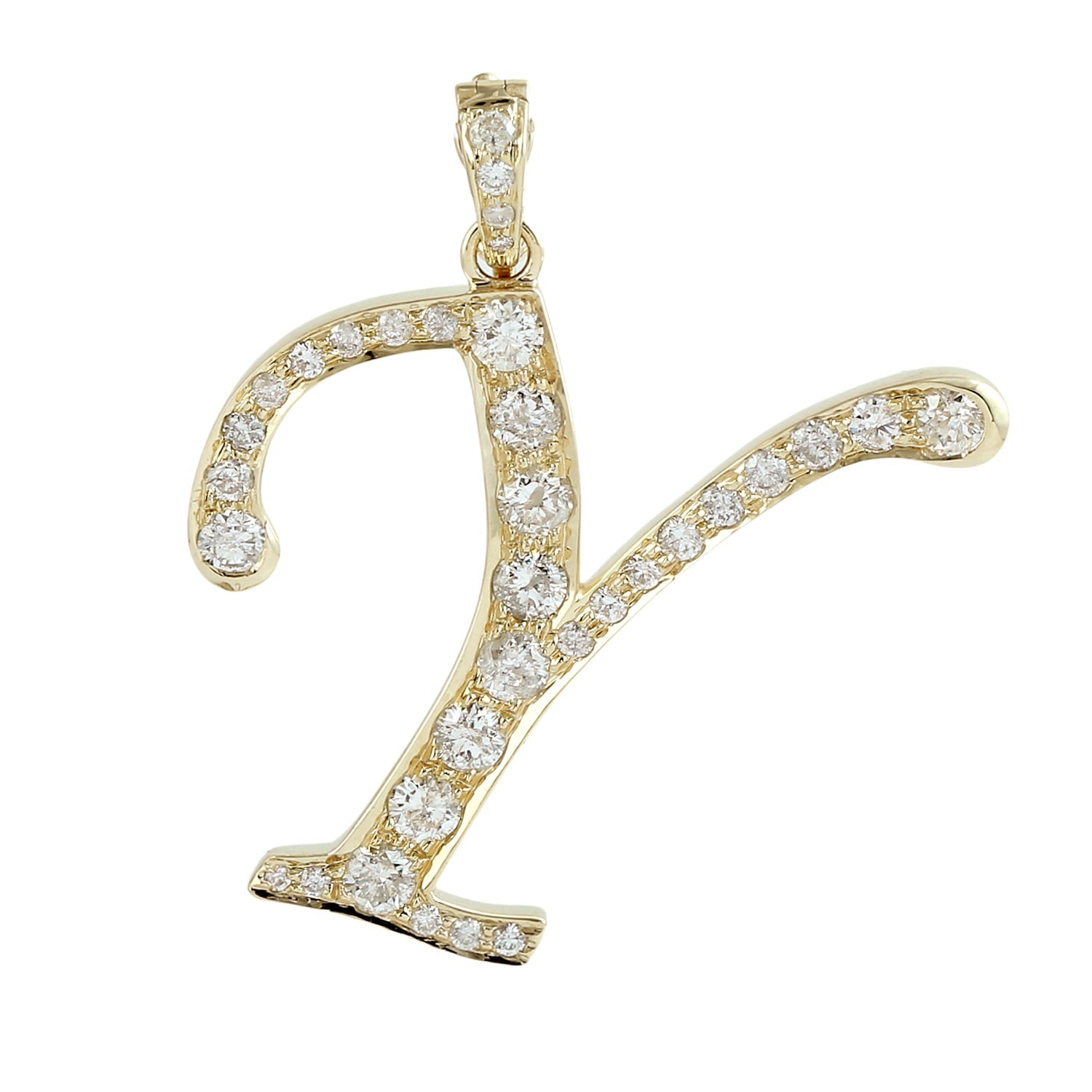 Natural Diamond "Y" Initial Alphabet Pendant In Yellow Gold